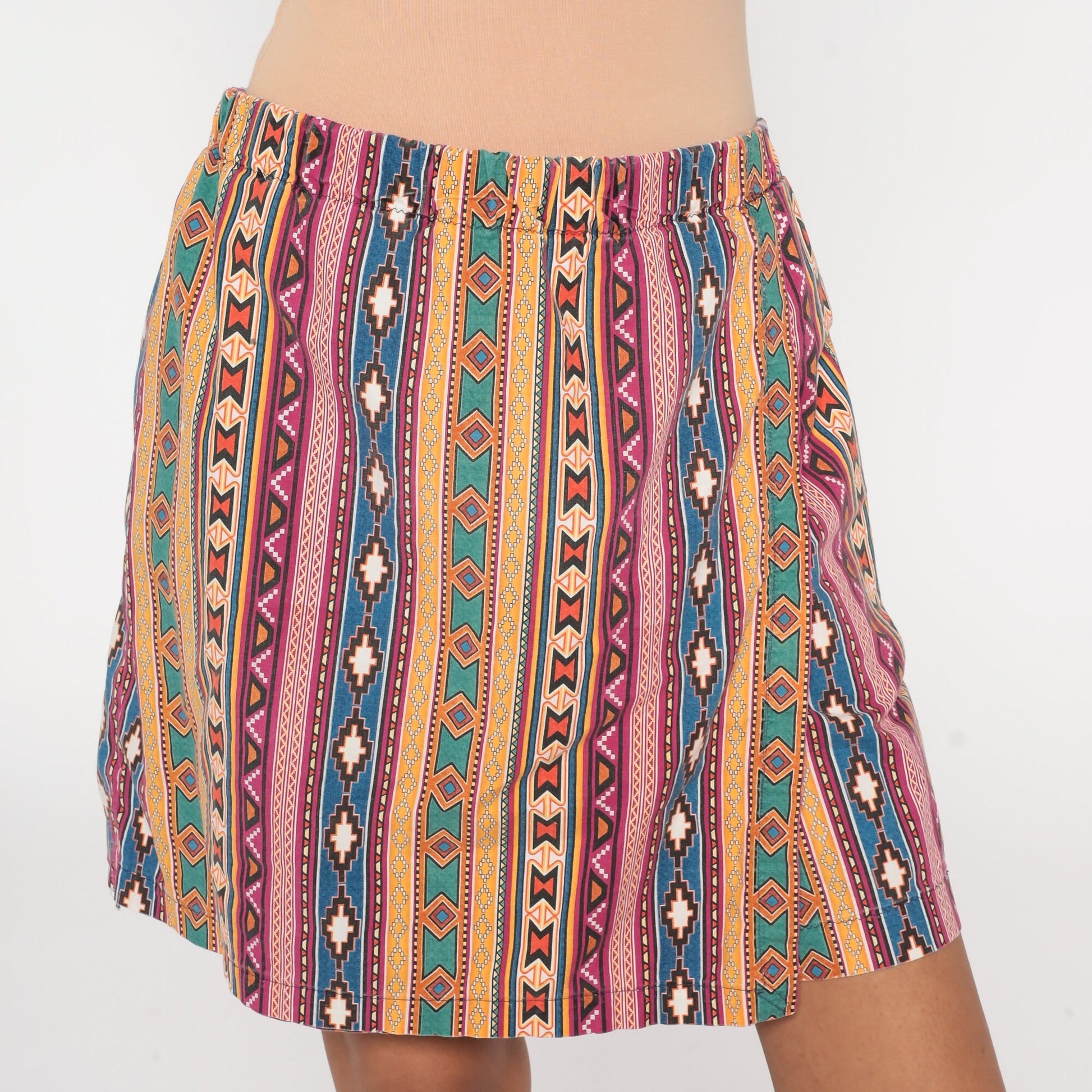 90s Southwestern Geometric Striped Mini Skort High Waisted Medium