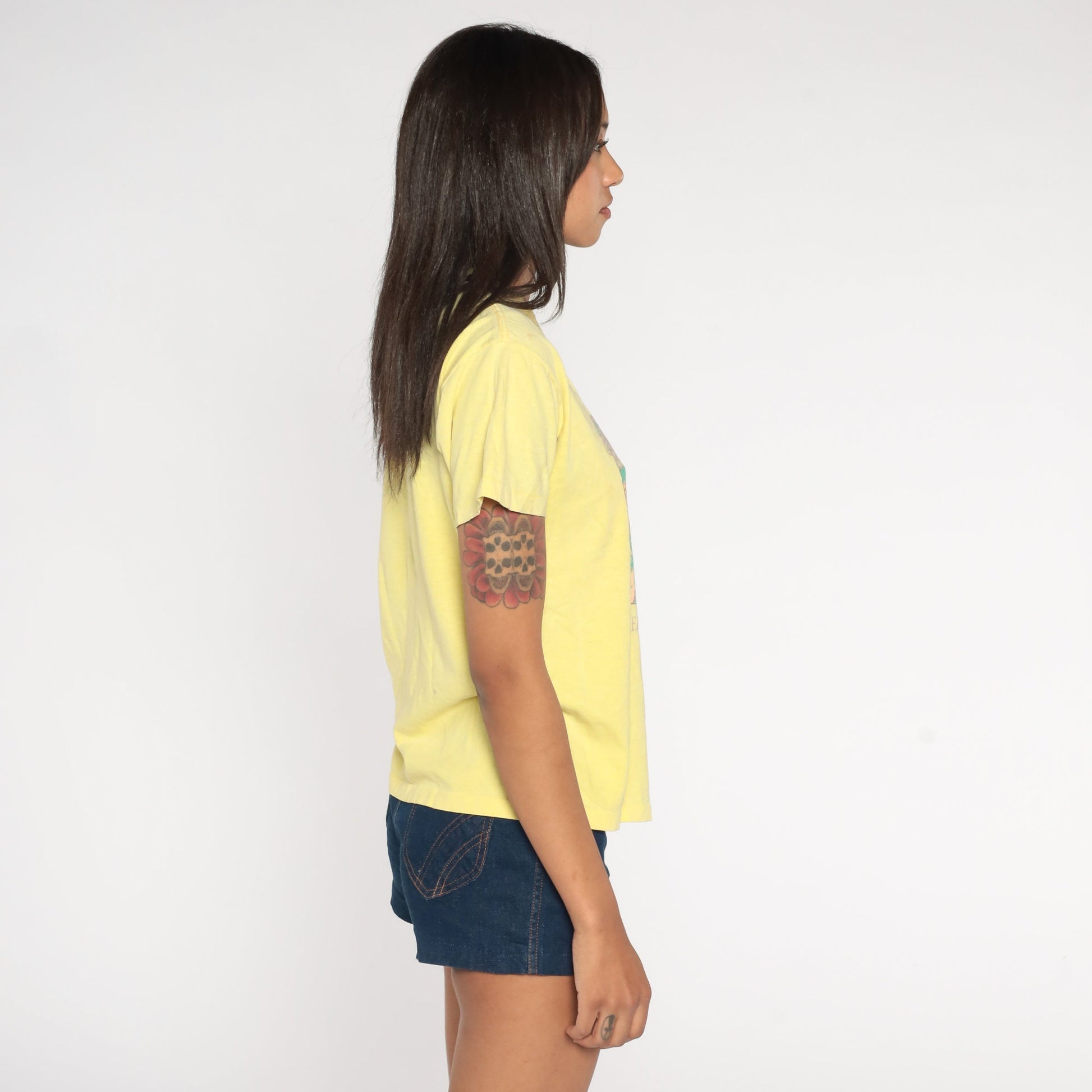 90s New Orleans Riverwalk Steamboat Graphic T-Shirt Yellow Distressed Small