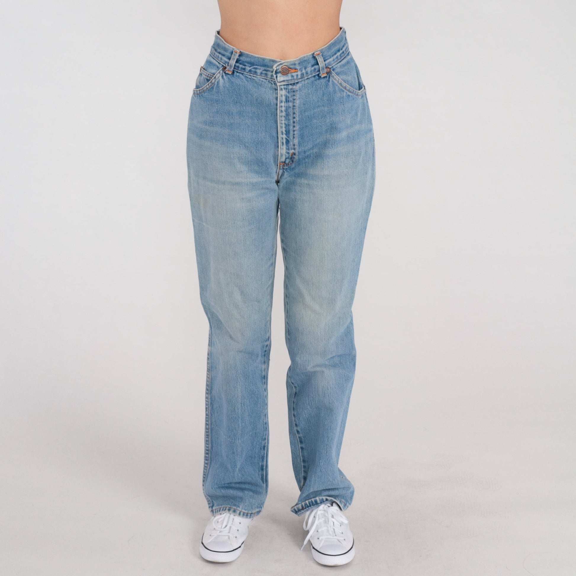 80s High Waisted Blue Denim Jeans Straight Leg Small S