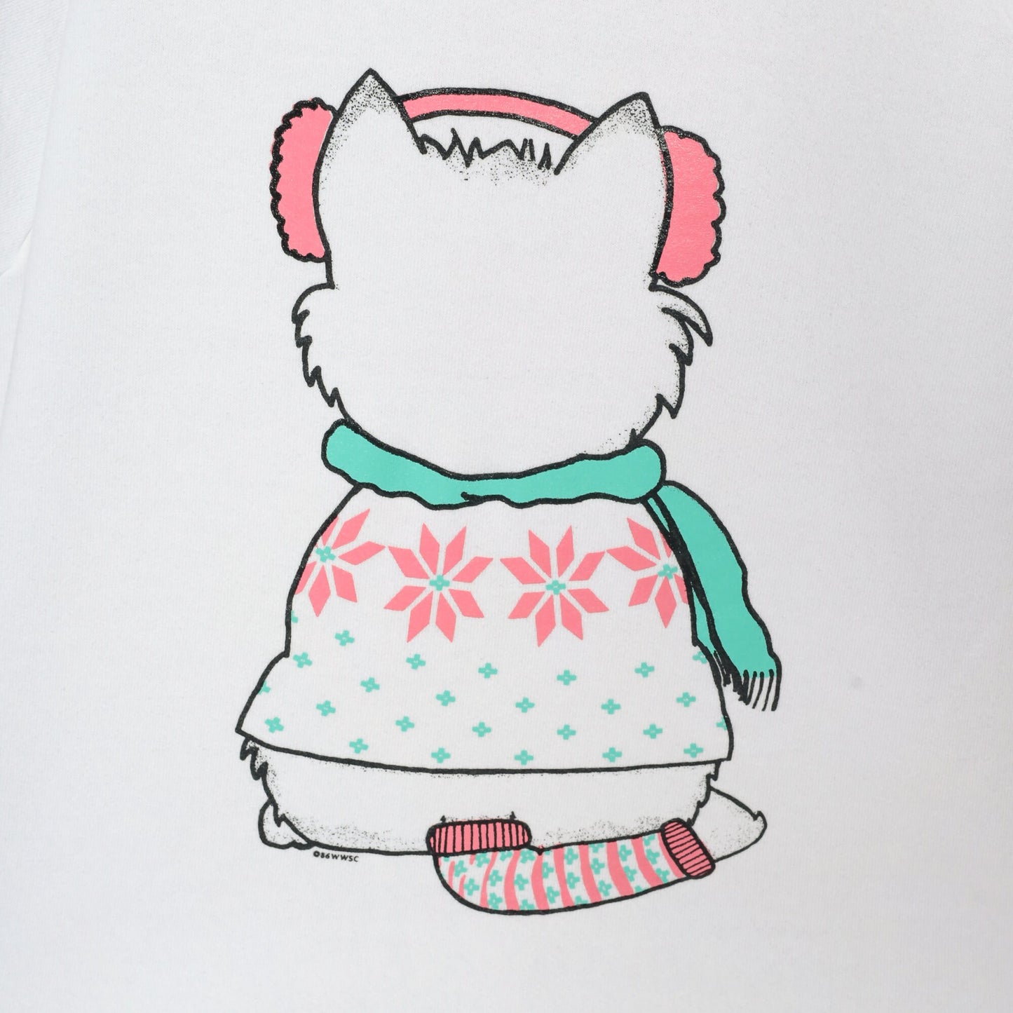 90s Winter Cat Front Back Print Sweatshirt White Jerzees Raglan Large L