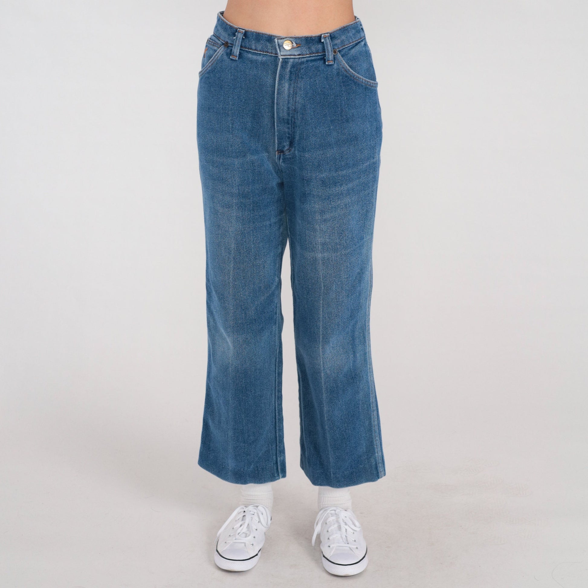 70s Wrangler Bell Bottom Jeans High Waist Flared Blue Denim Small
