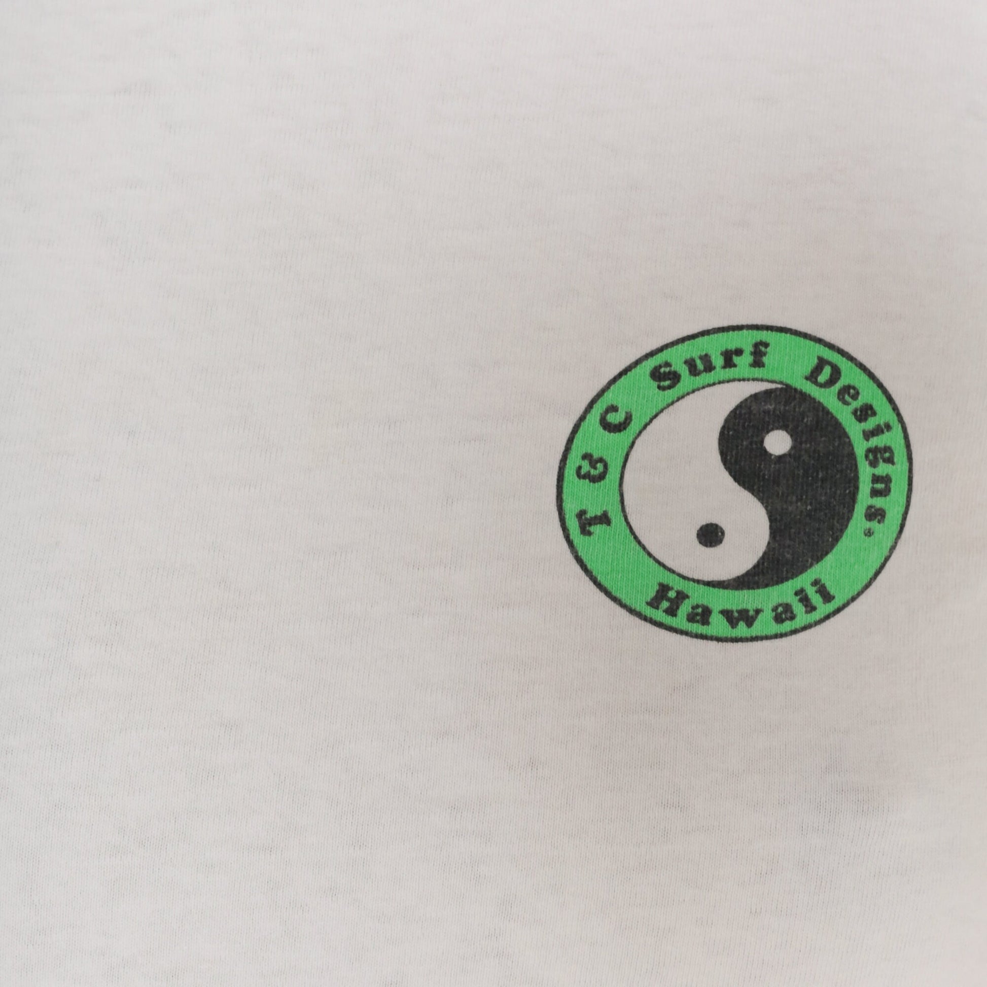 90s T&C Surf Designs Hawaiian Surf Gods Yin Yang Graphic Tee White Single Stitch XS