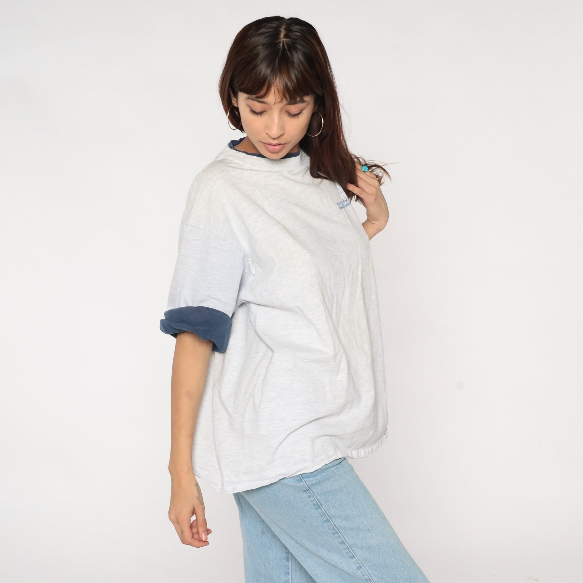 90s Metaphor Flamingo Logo T-Shirt Cuffed Sleeve Heather Grey XXL