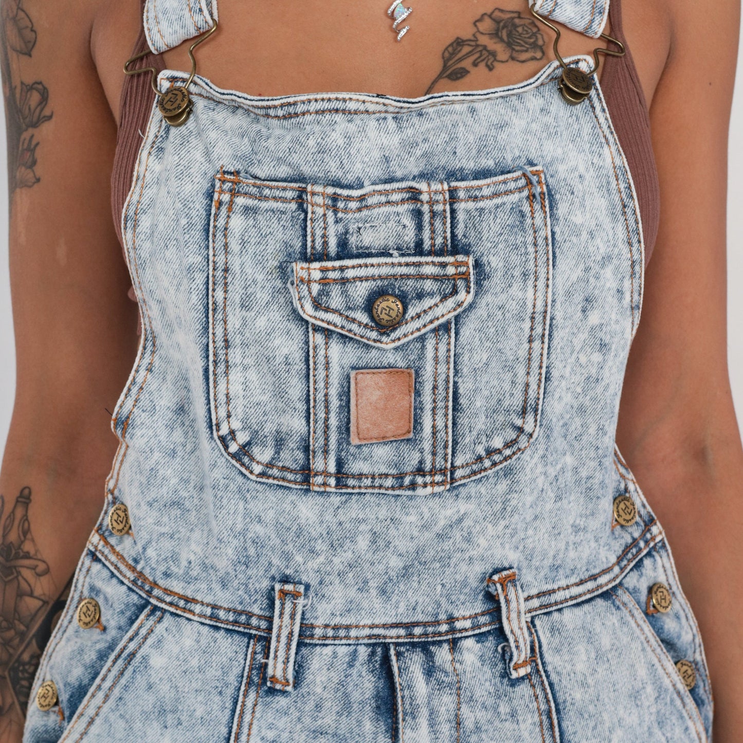 90s Acid Wash Denim Overalls Neon Floral Hand Painted Tapered Bib Small