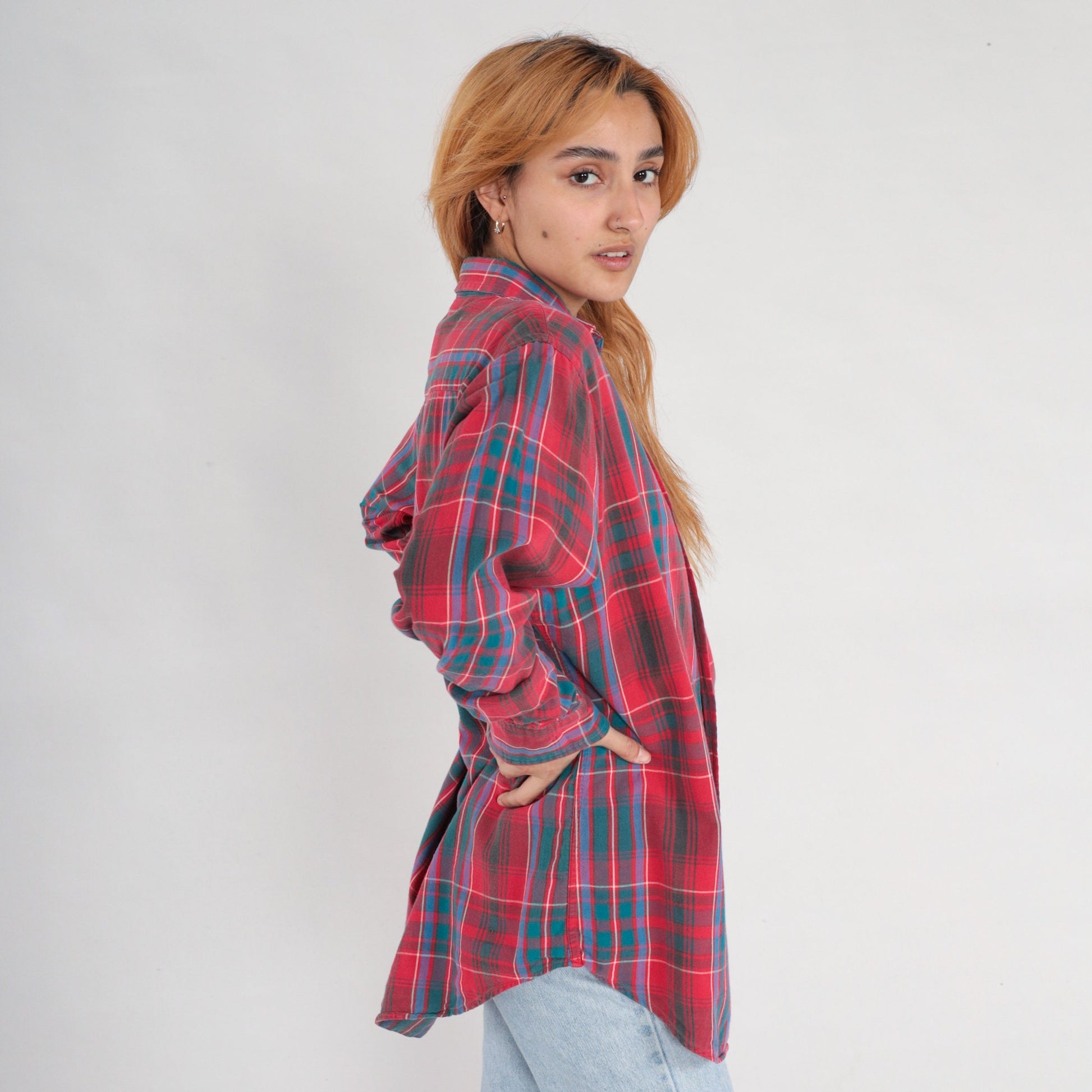 90s Woolrich Plaid Button-Up Shirt Red Blue Green Long Sleeve Extra Large XL