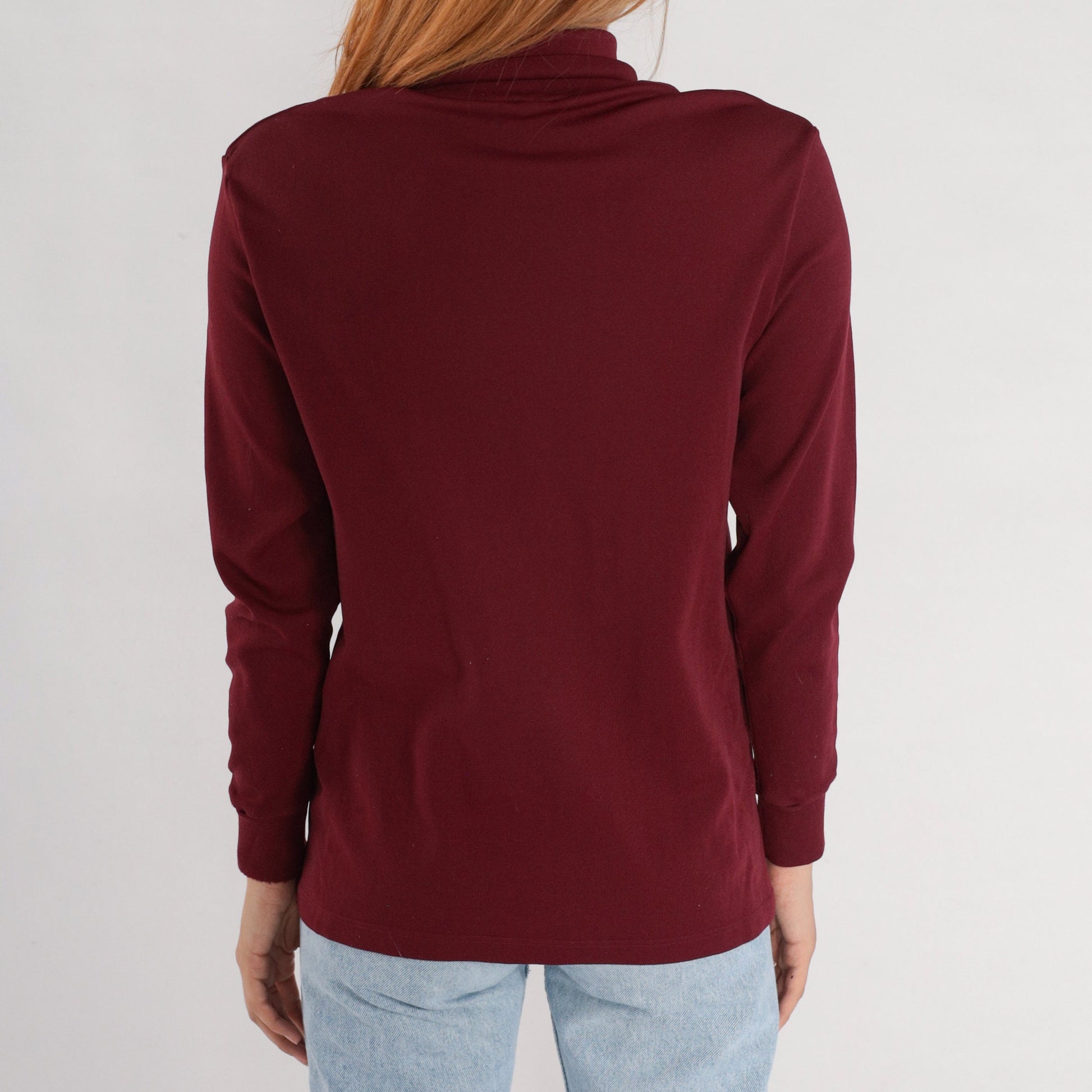 80s Burgundy Turtleneck Long Sleeve Shirt Medium