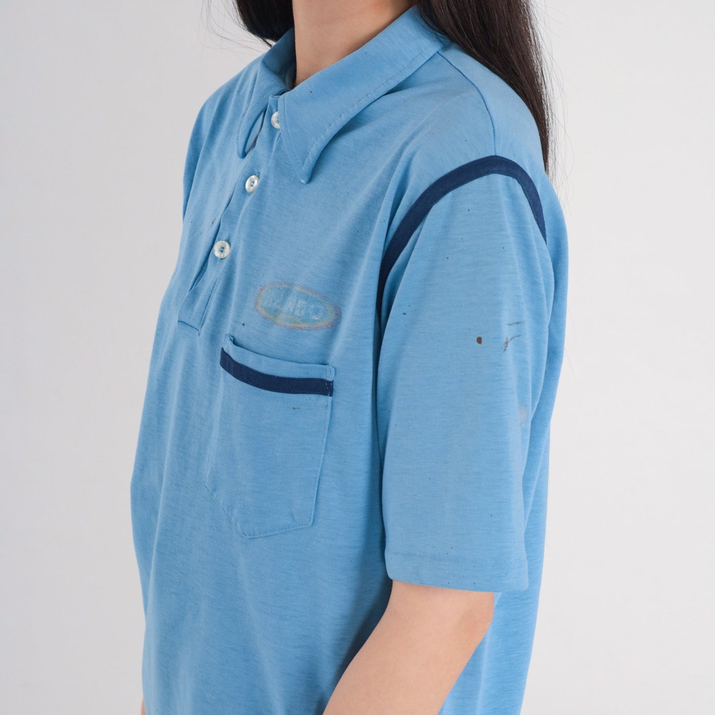 70s Rainbo Bread Blue Polo Shirt Medium M Vintage Collared
