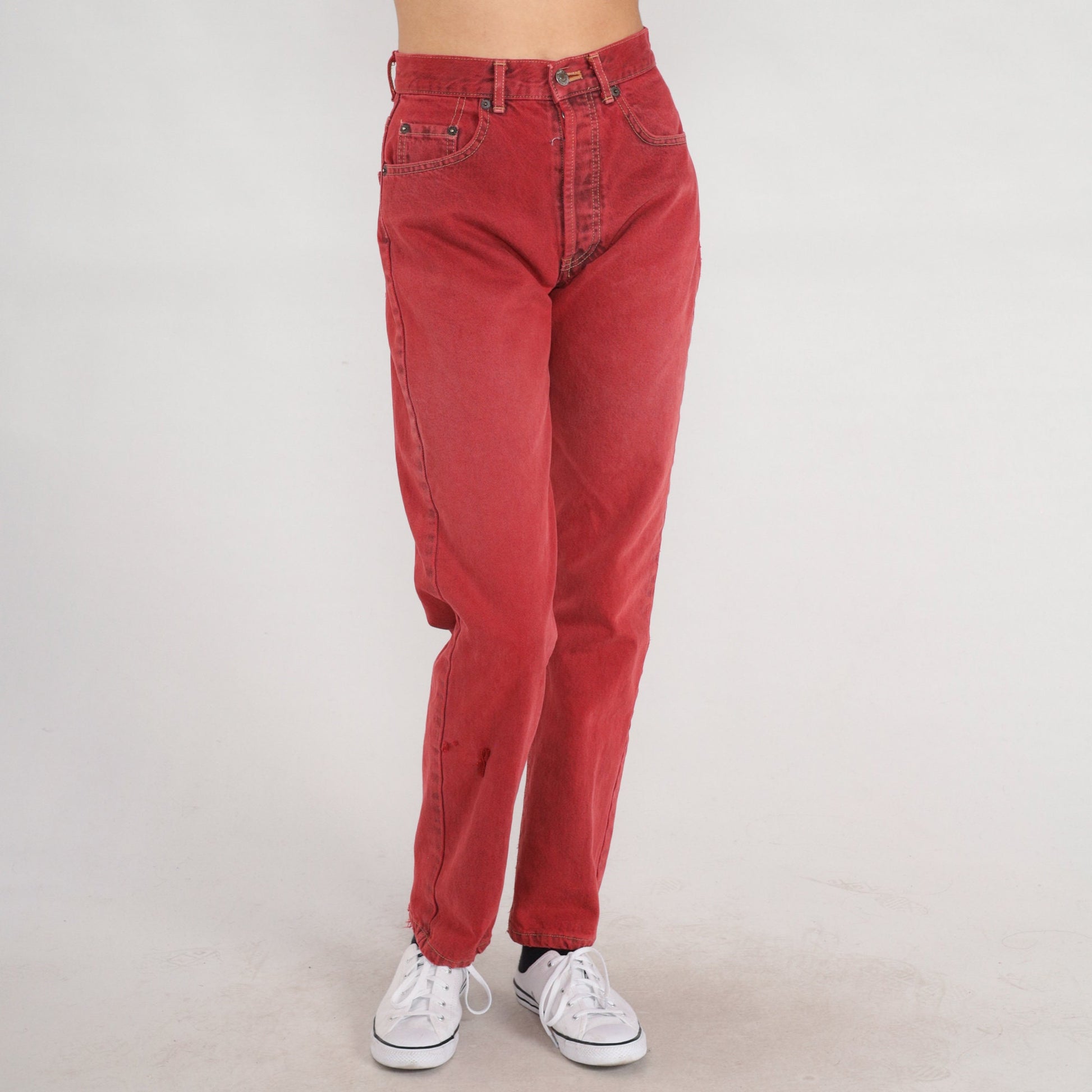 00s Calvin Klein Red Denim High Waisted Slim Straight Jeans Small 26