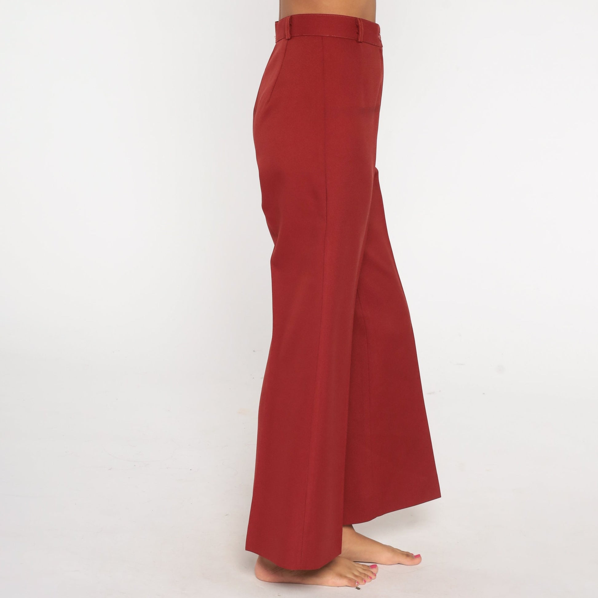 70s Red High-Waisted Bell Bottom Pants Small