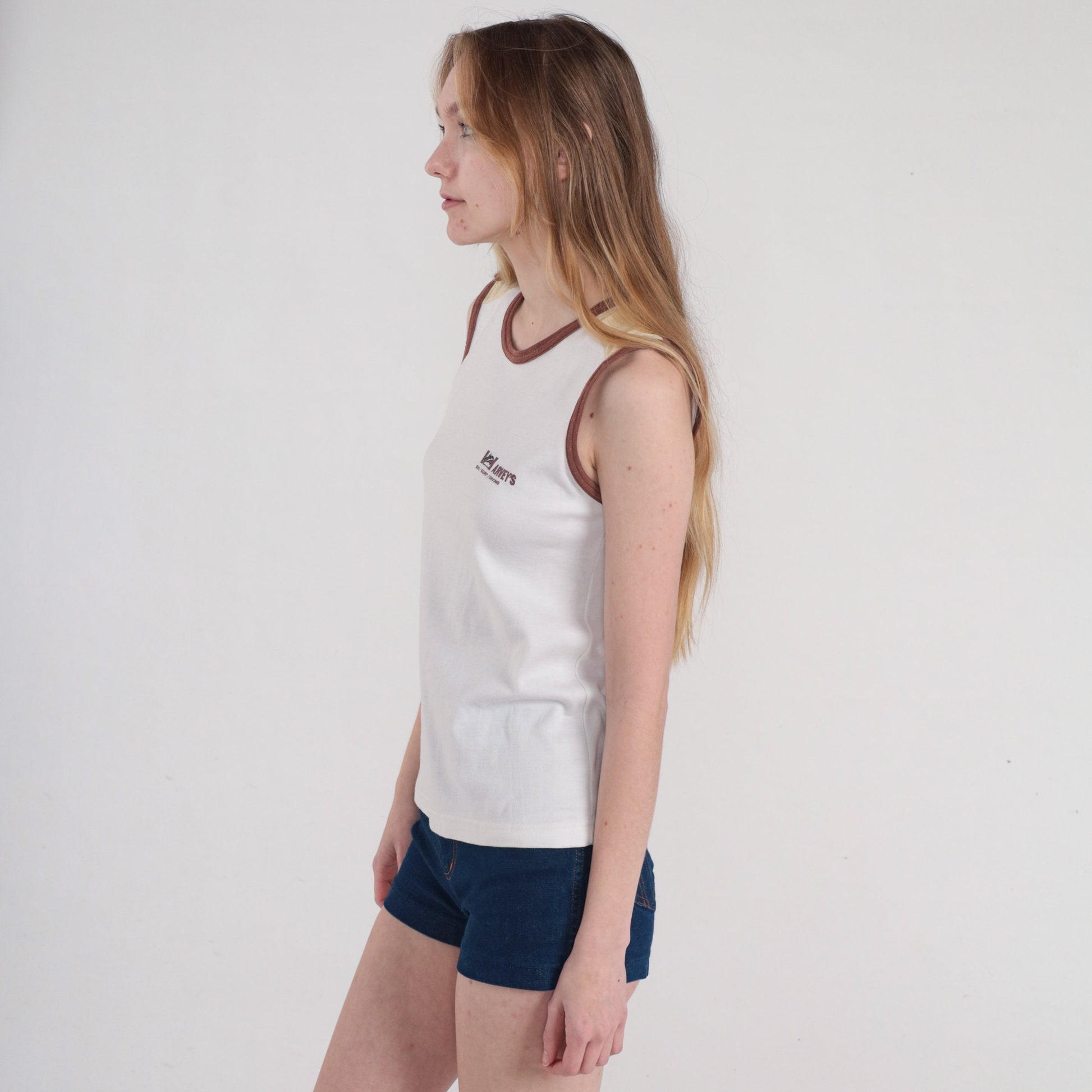70s Harvey's Ski Surf Diving Orca Whale Tank Top White Ringer Small