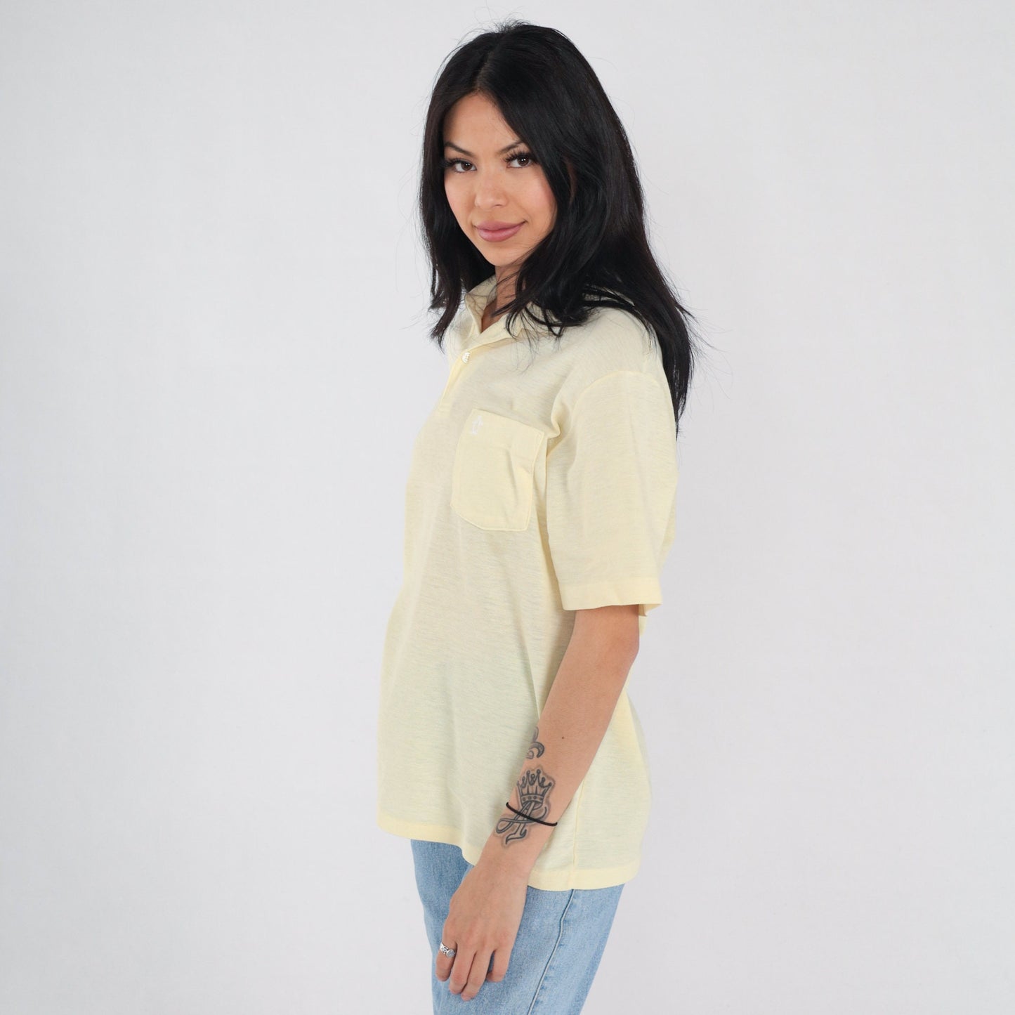 90s Munsingwear Polo Shirt Yellow Penguin Logo Collared Tee Medium M
