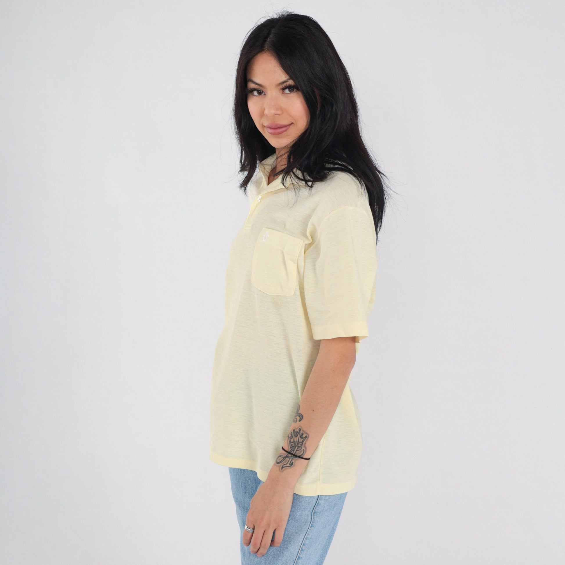 90s Munsingwear Polo Shirt Yellow Penguin Logo Collared Tee Medium M