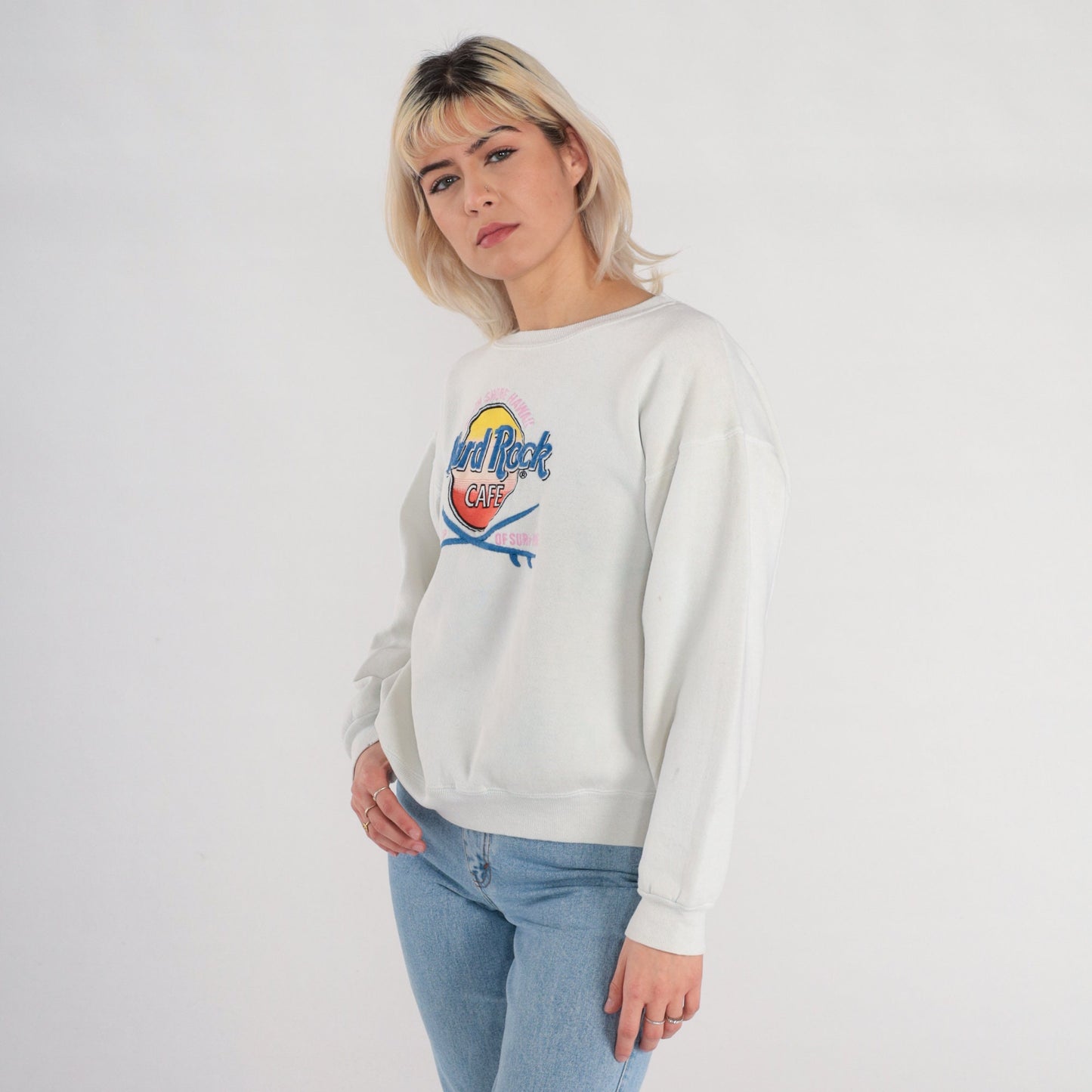 90s Hard Rock Cafe World Cup of Surfing Sweatshirt White Graphic Large L