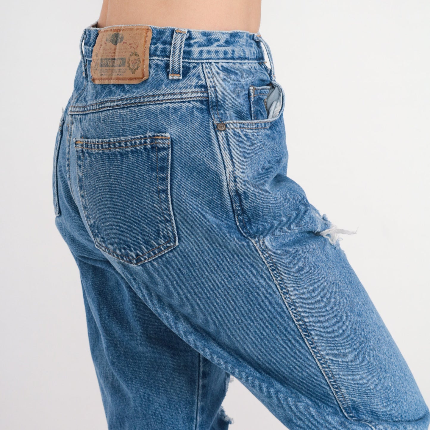 90s Gitano High-Waisted Tapered Mom Jeans Blue Denim Ripped Medium