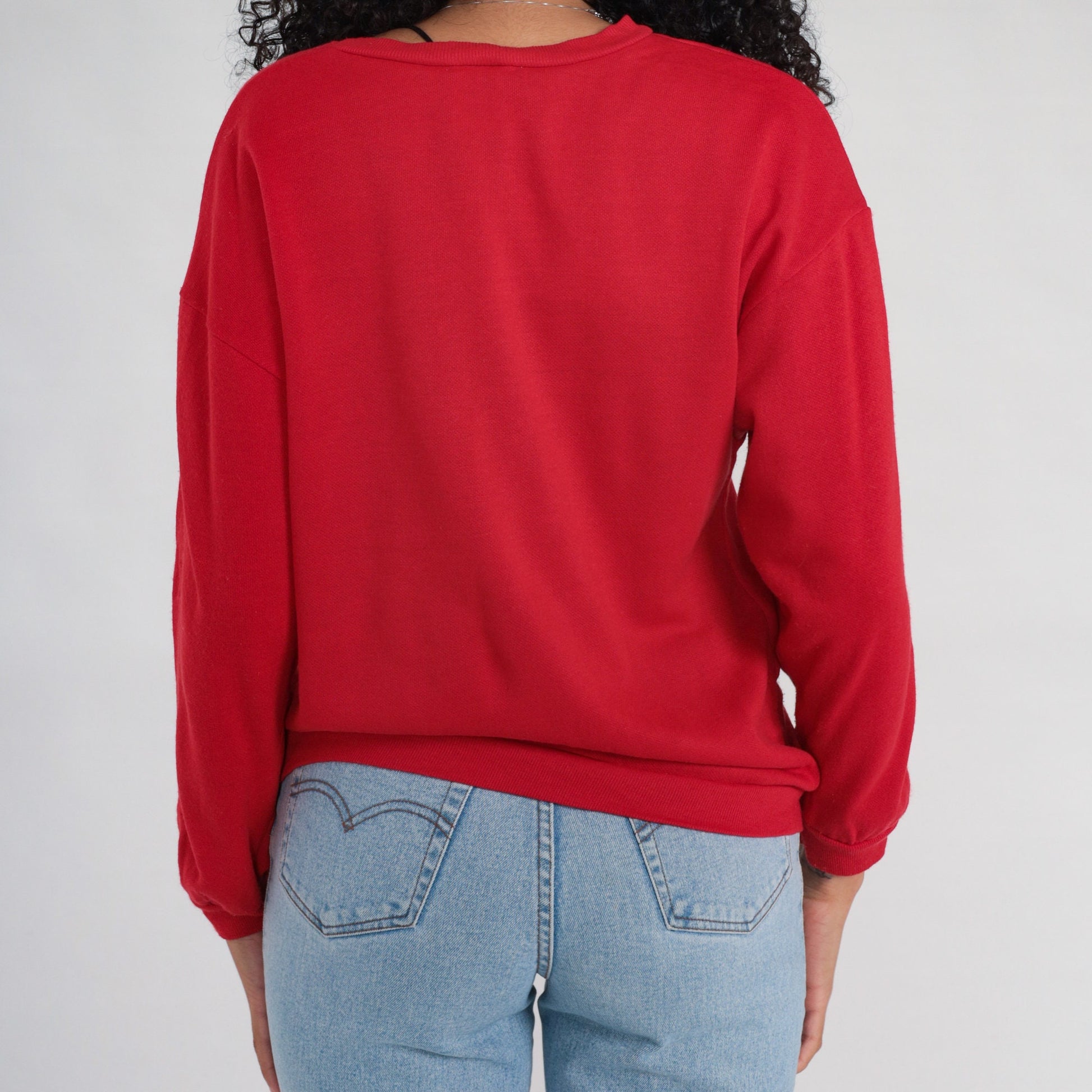 90s Red Plaid Heart Sweatshirt Gold Glitter Crewneck Pullover Medium