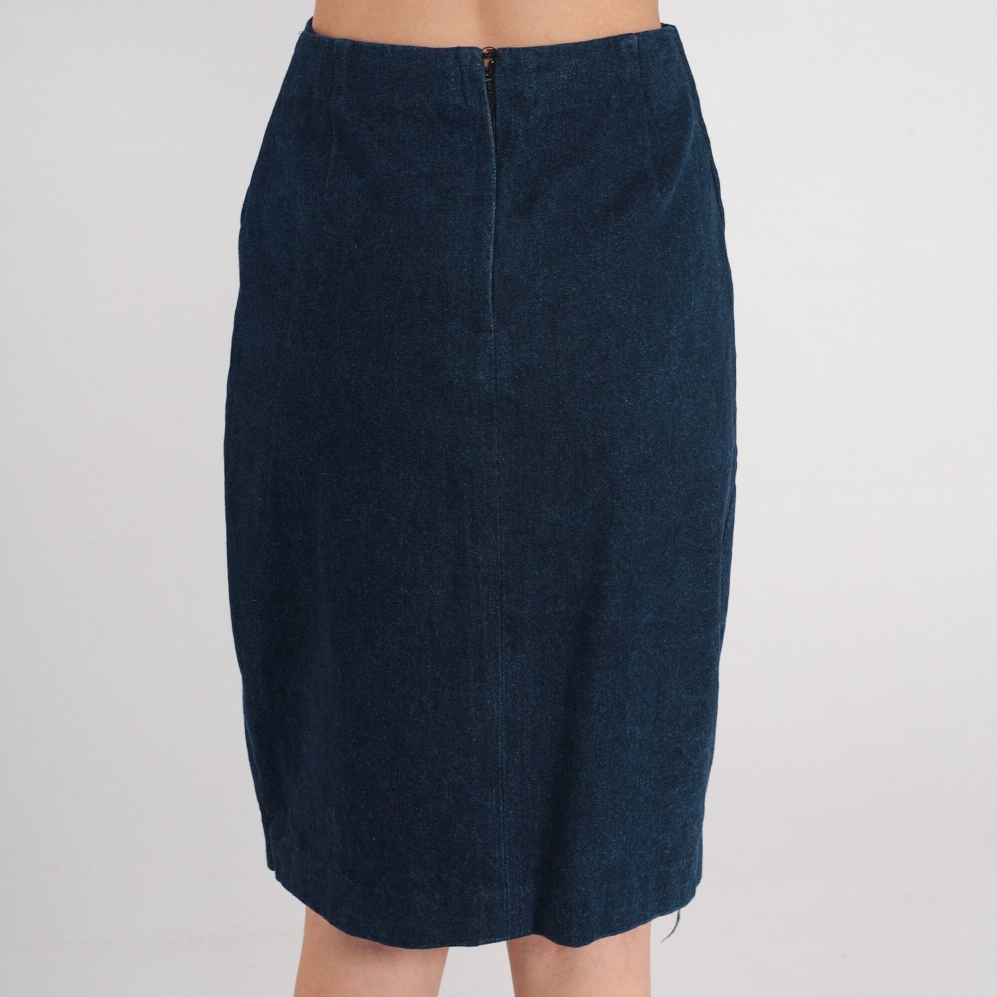 80s Dark Wash Denim Mini Skirt High Waist Pencil Cut Extra Small