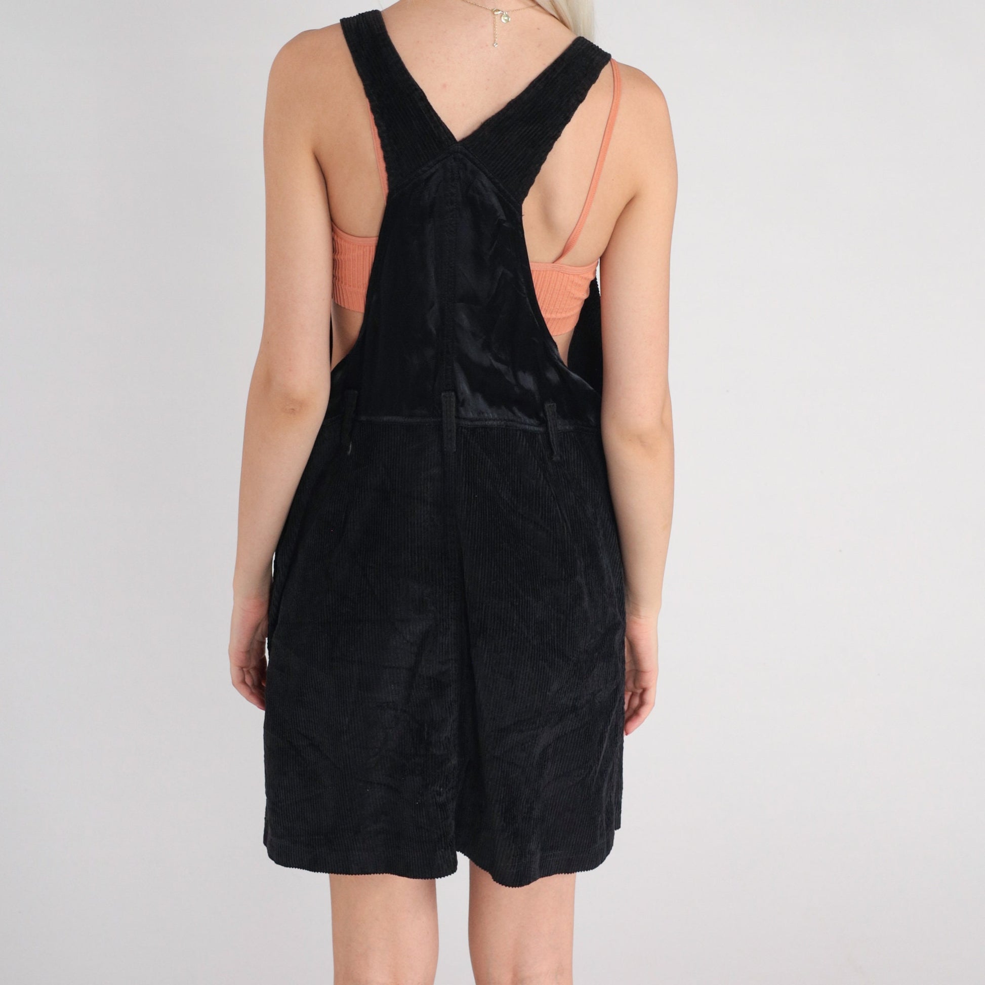 90s Squeeze Jeans Black Corduroy Overall Dress Mini Skort Small