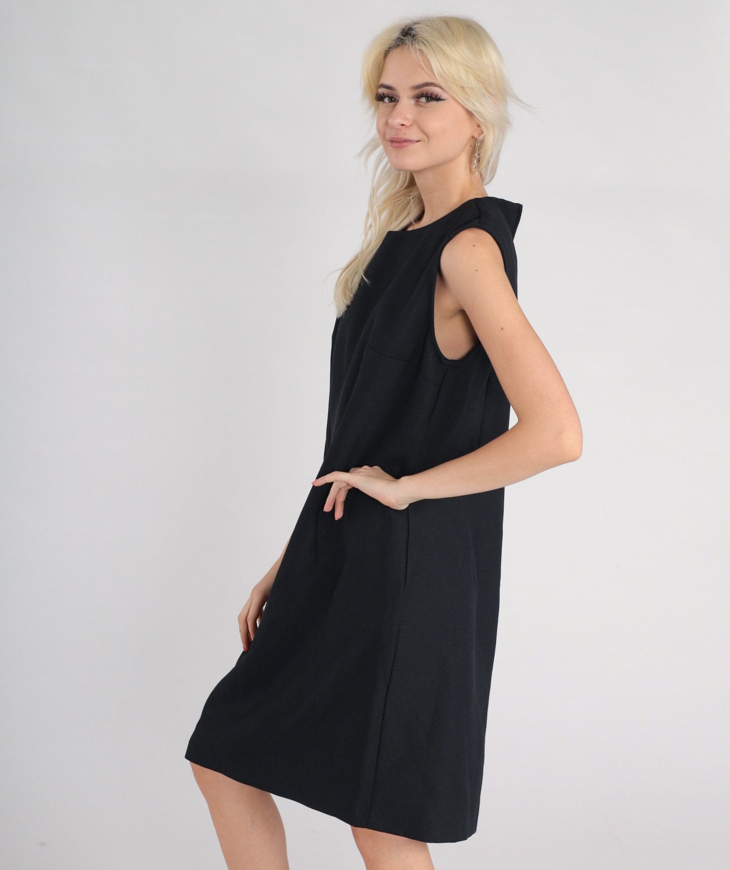90s Black Shift Mini Dress Sleeveless Zipper Back Large