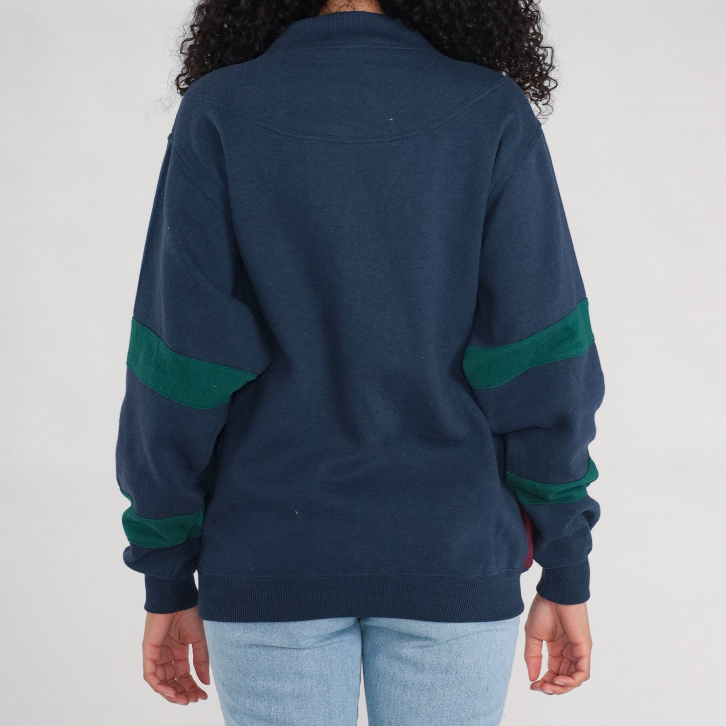 90s Saugatuck Dry Goods Color Block Sweatshirt Navy Green Striped Small