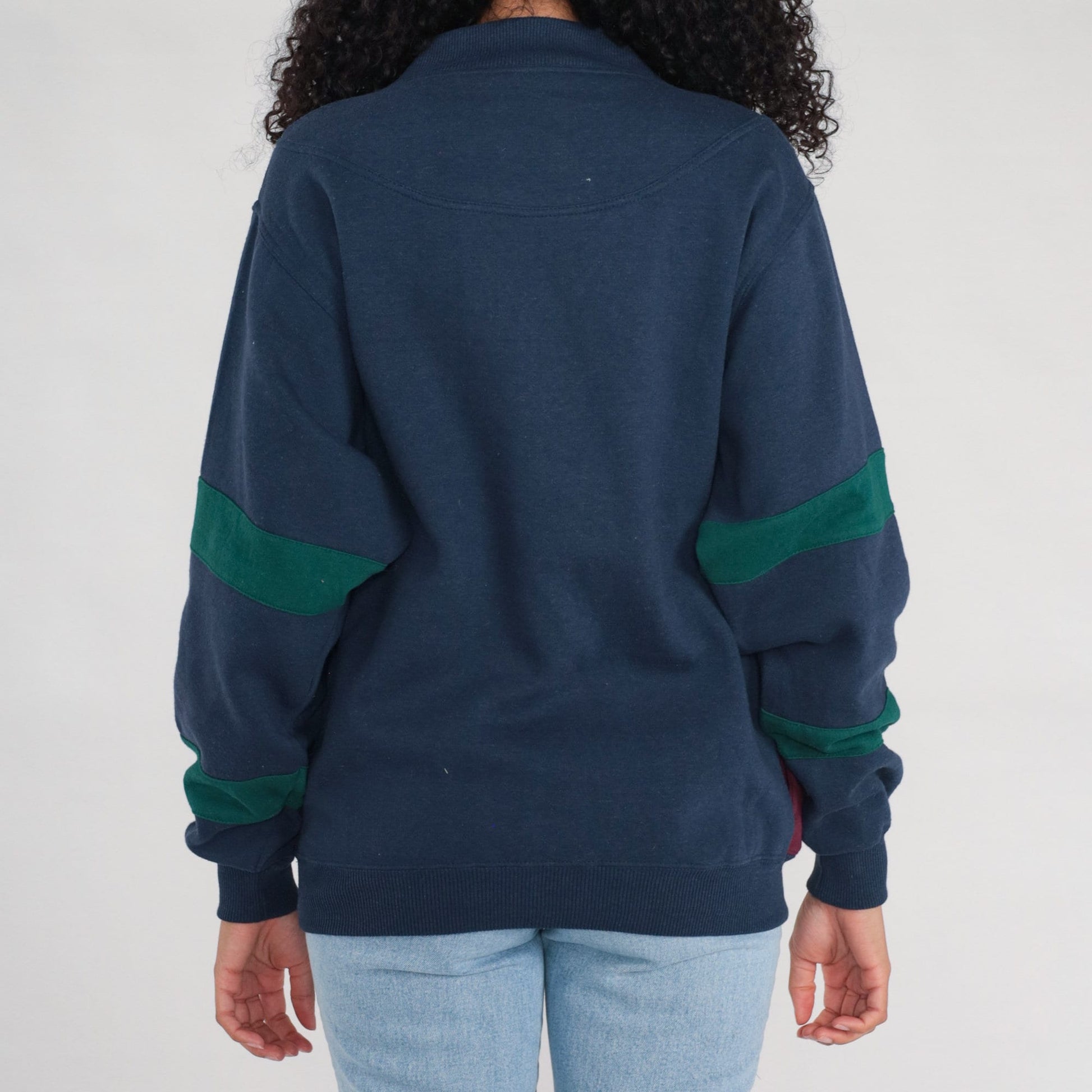 90s Saugatuck Dry Goods Color Block Sweatshirt Navy Green Striped Small