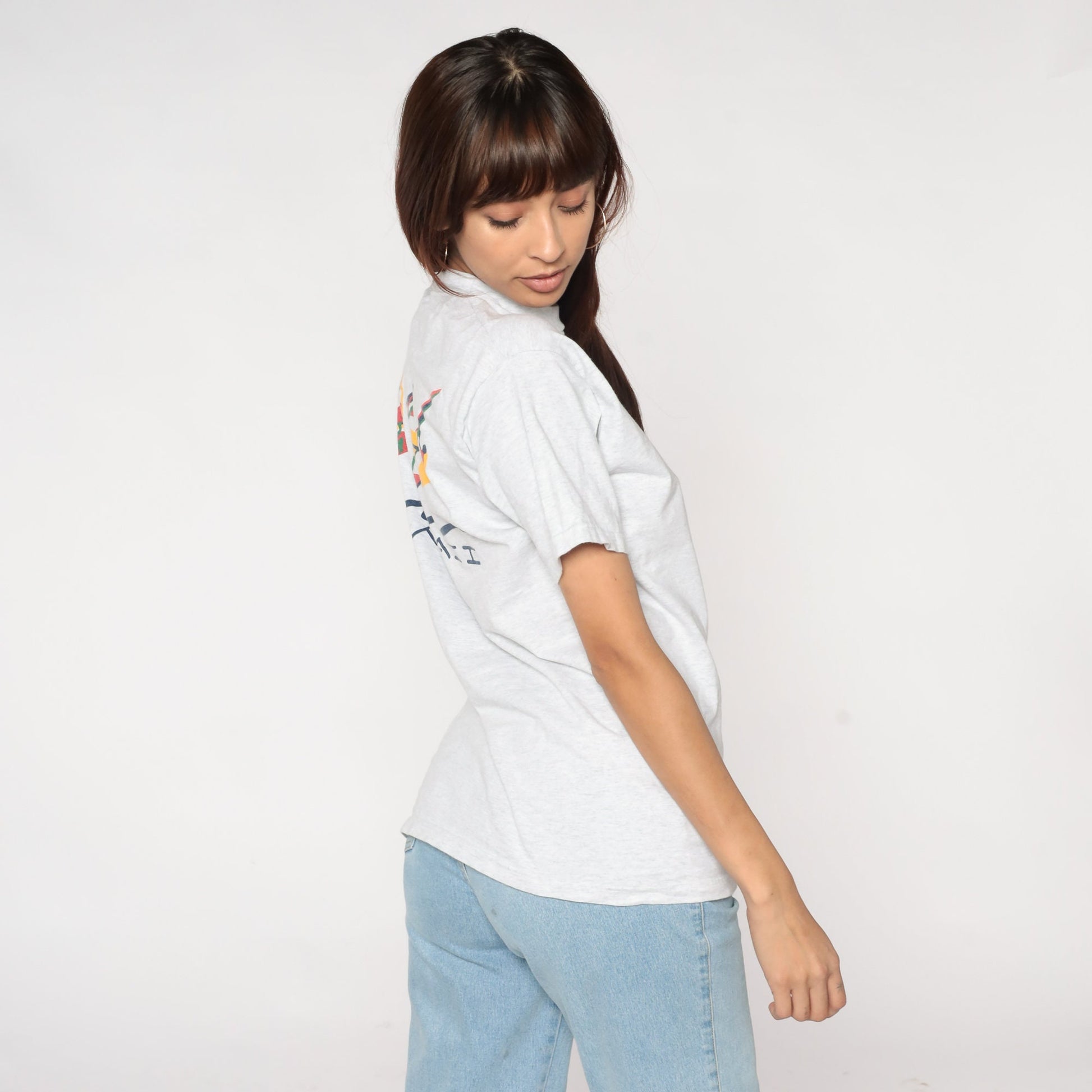 90s Hawaii Windsurfing Graphic T-Shirt Light Grey Cotton Single Stitch Small