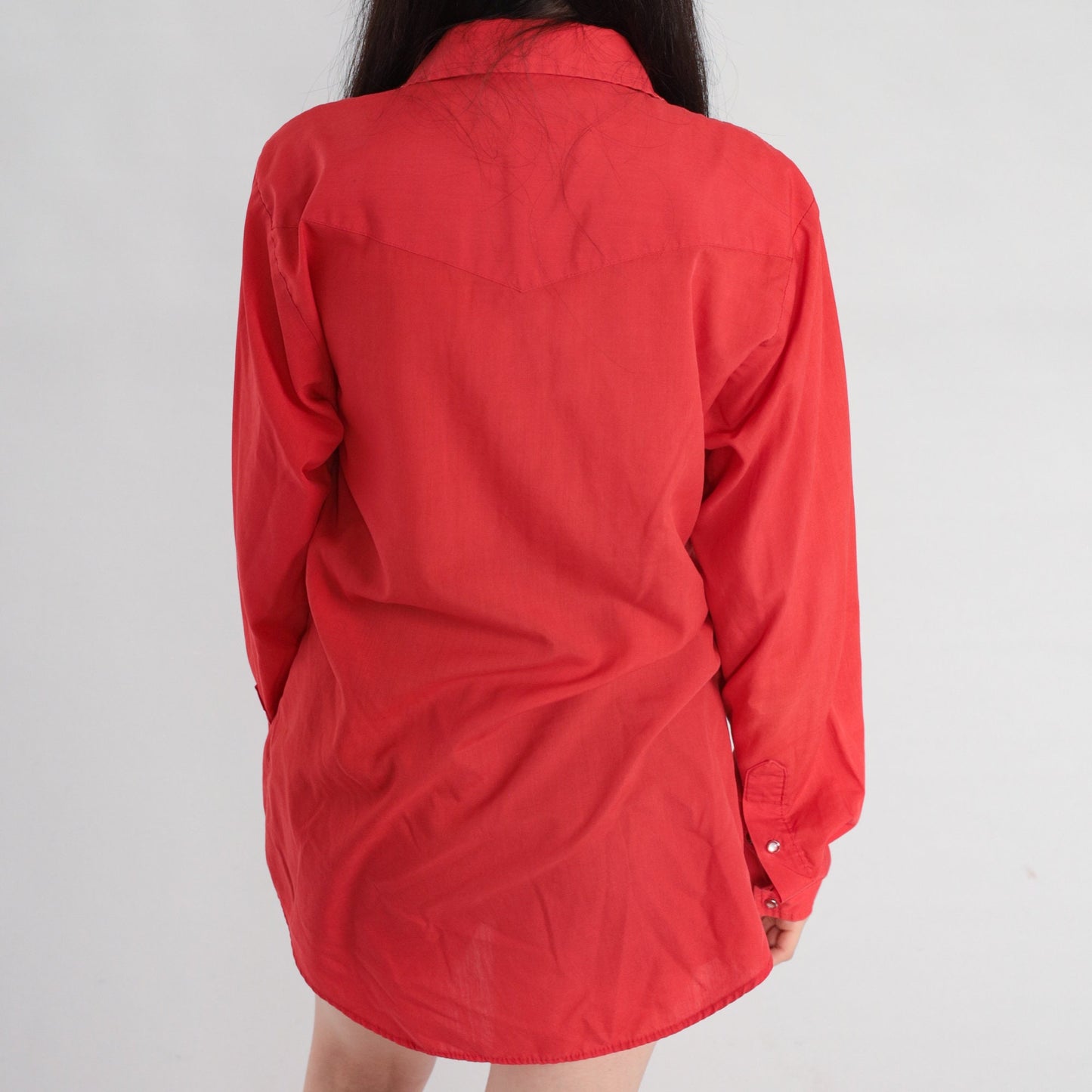 80s Carman Red Pearl Snap Western Shirt Long Sleeve Medium