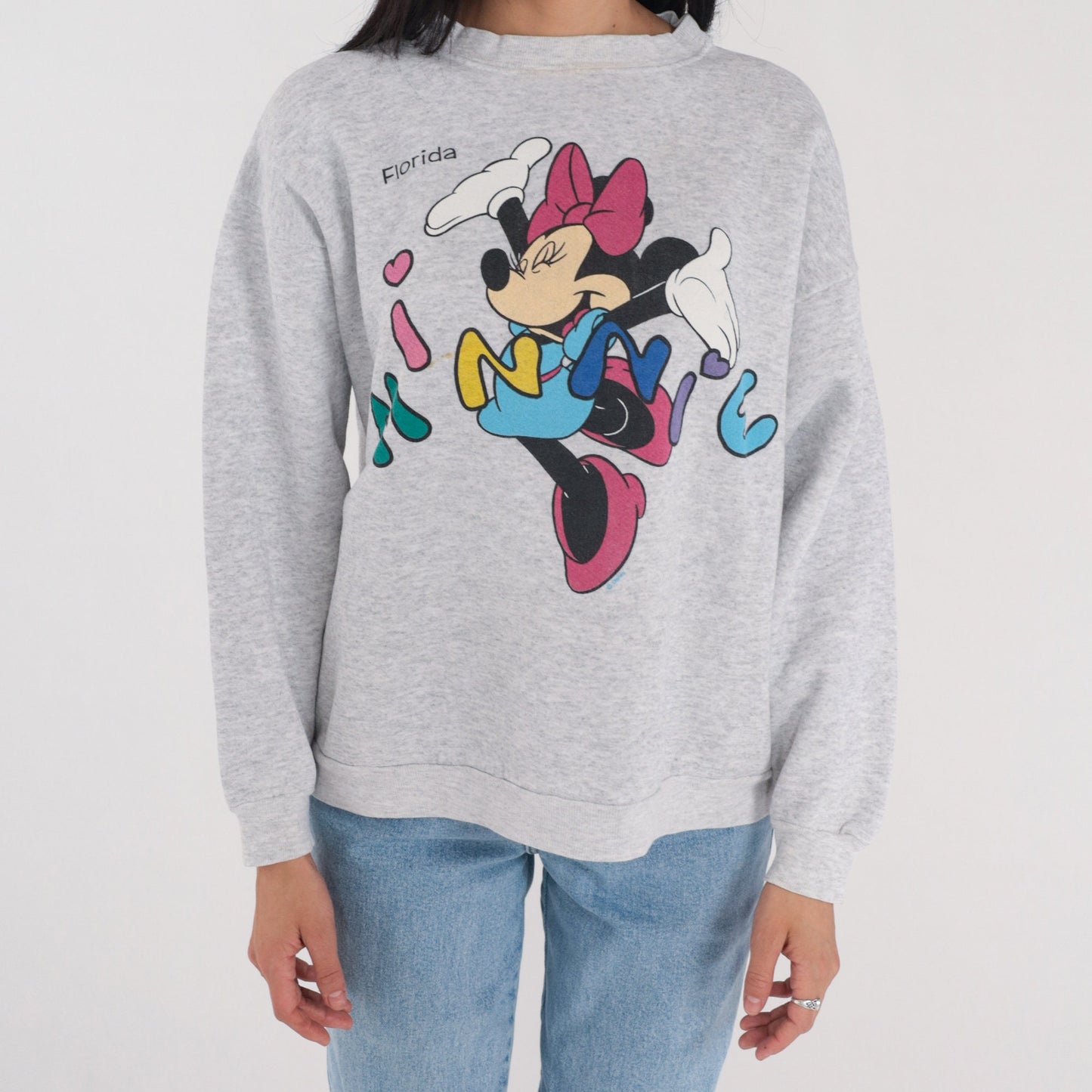 90s Minnie Mouse Disney Florida Sweatshirt Grey Graphic Crewneck Large L