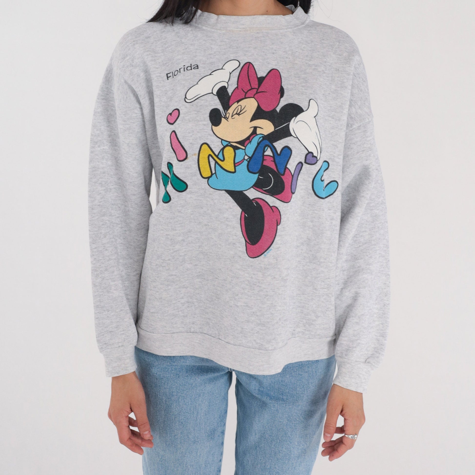 90s Minnie Mouse Disney Florida Sweatshirt Grey Graphic Crewneck Large L