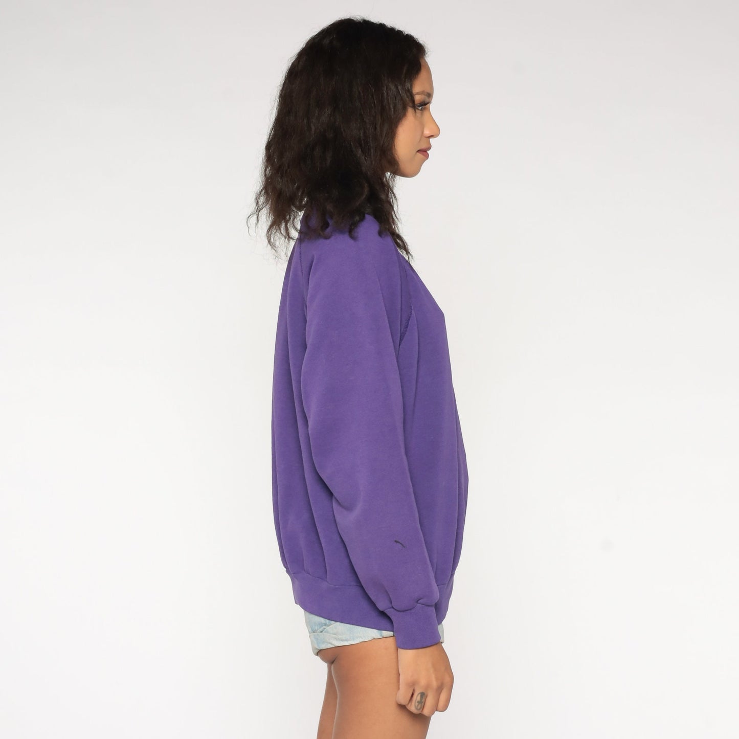 80s Purple Raglan Sweatshirt Distressed Crewneck Slouchy Large L