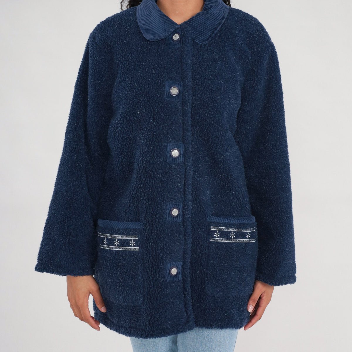 90s Reversible Fleece Jacket Navy Blue Corduroy Collar Extra Large 1X