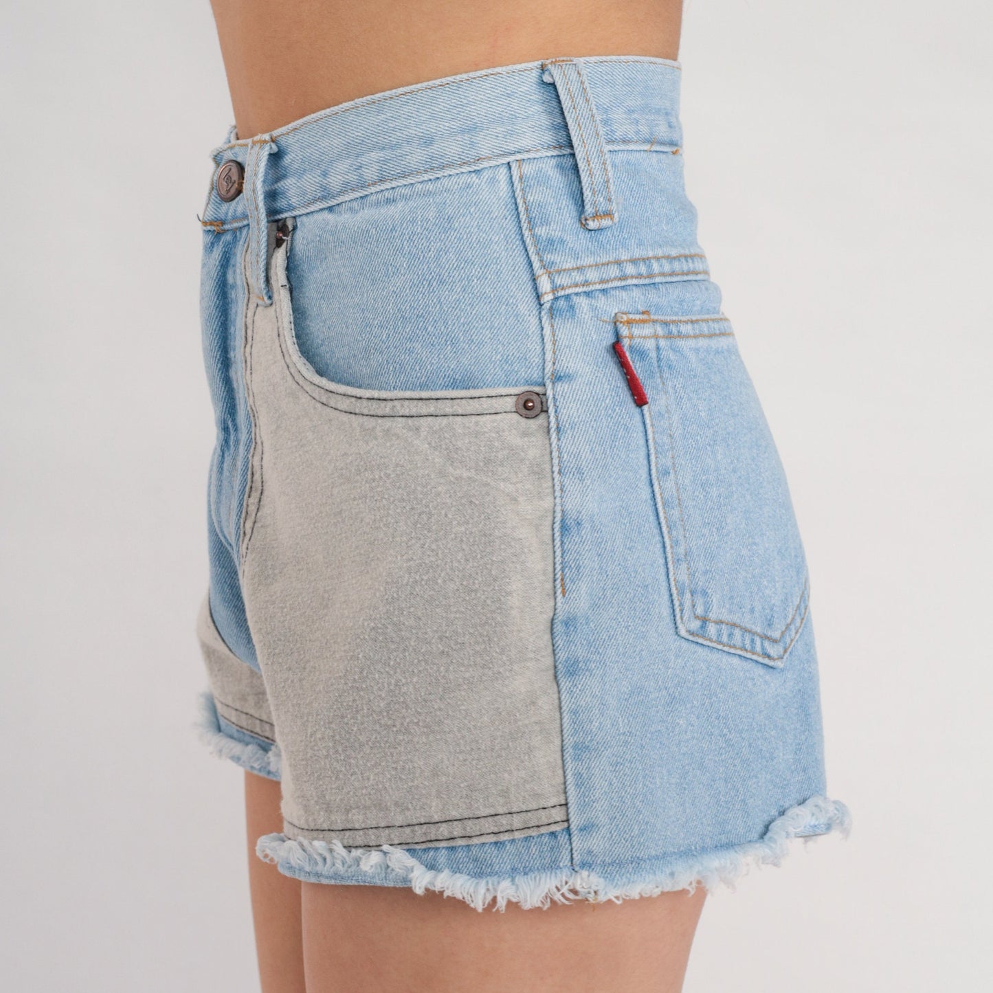 00s Lei Denim Cutoff Shorts High Rise Blue Grey Patch Y2K Extra Small