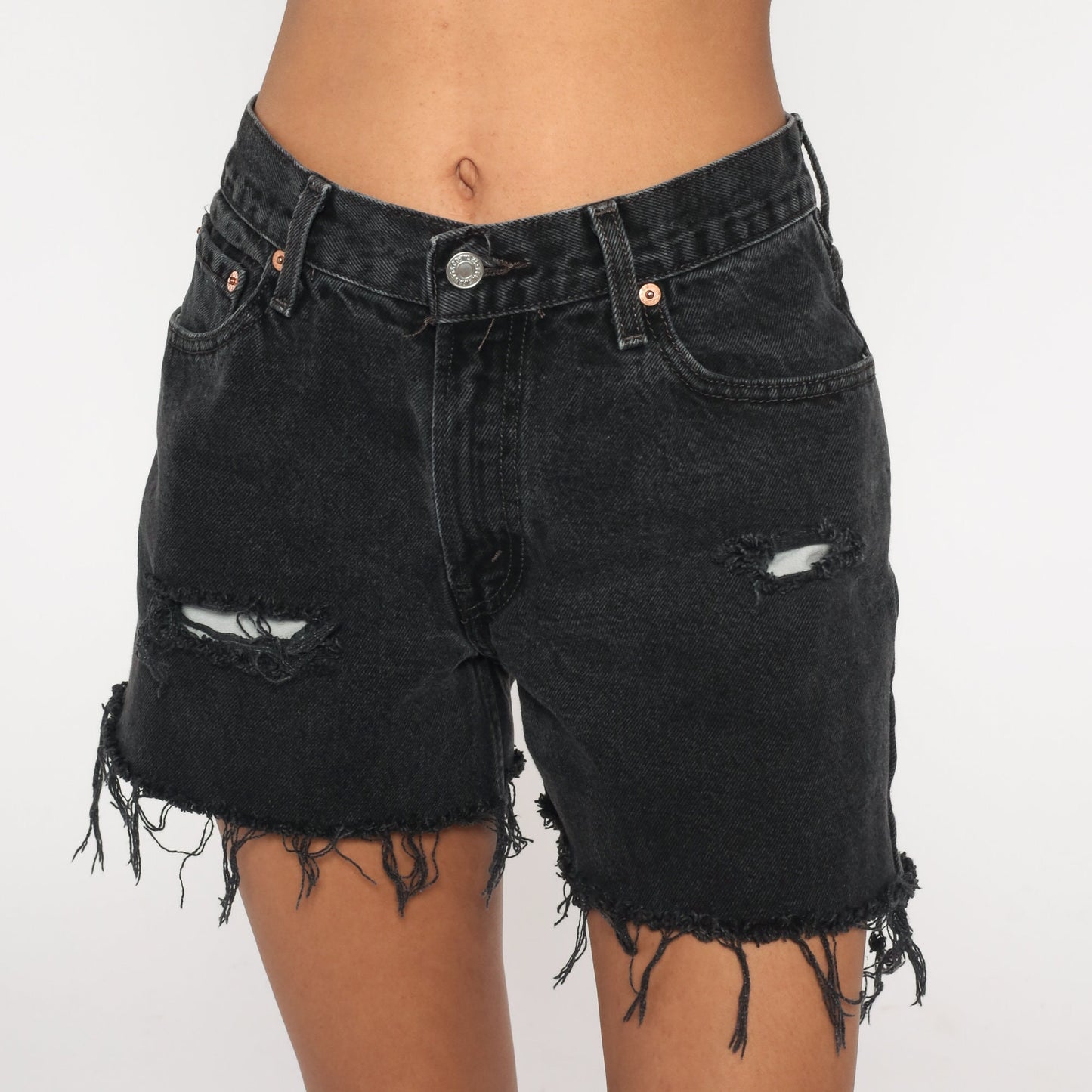 Y2K Levi's 550 Black Denim Cutoff Shorts Ripped Frayed Small