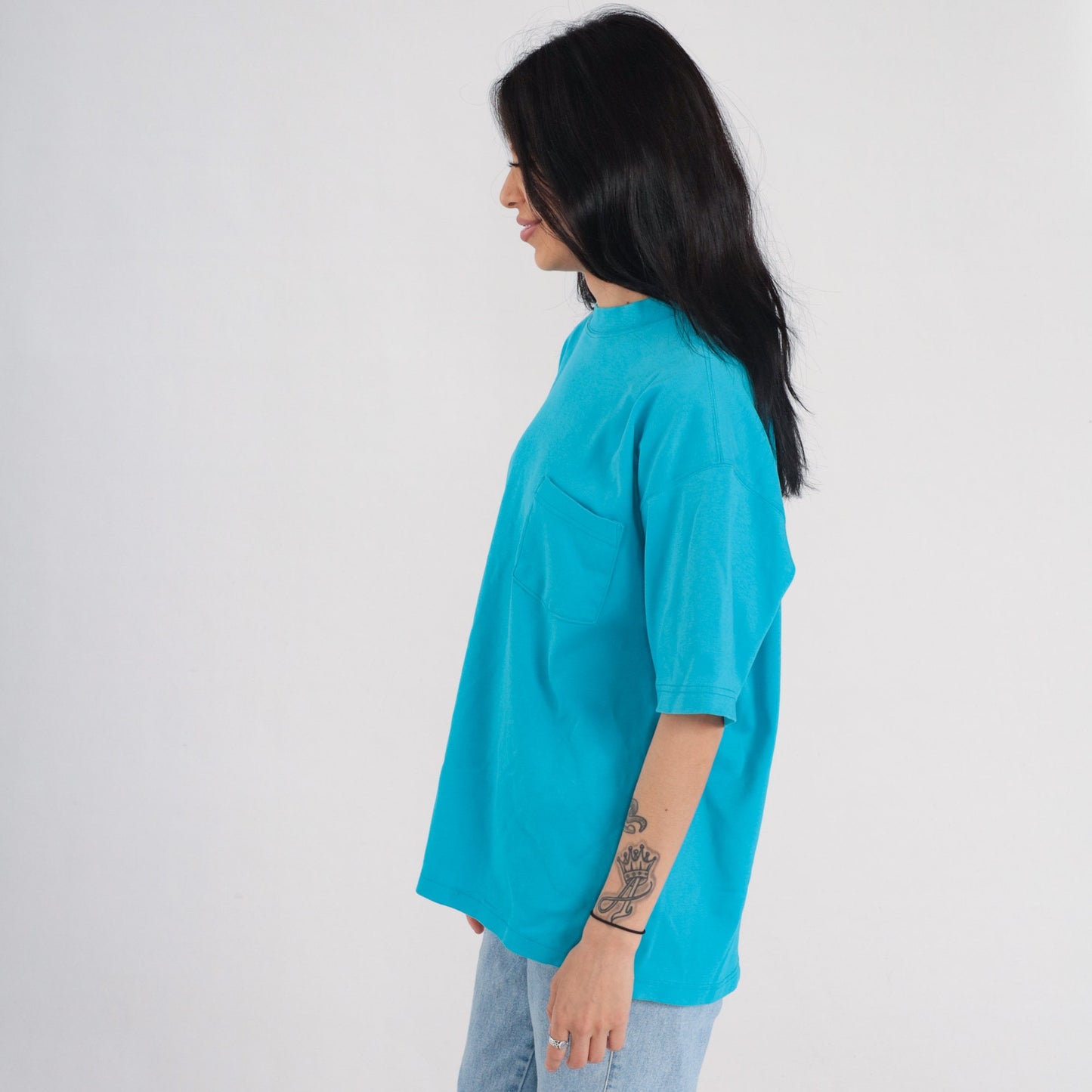 Y2K Eddie Bauer Pocket T-Shirt Blue Cotton Crewneck Medium