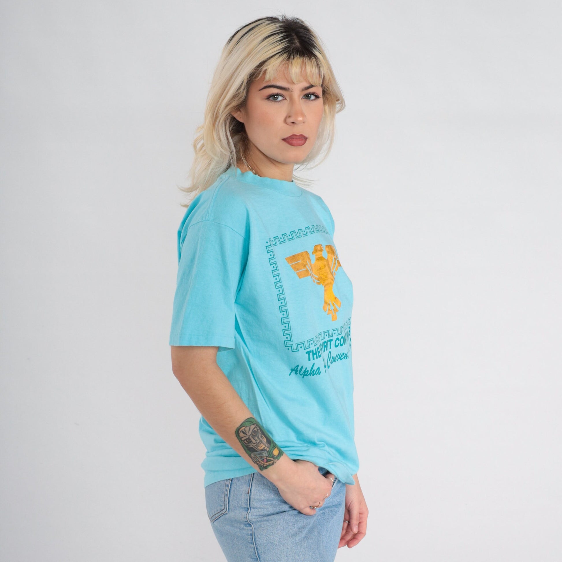 Alpha Phi Convention 1990 Sorority T-shirt Metallic Gold Phoenix Blue Medium
