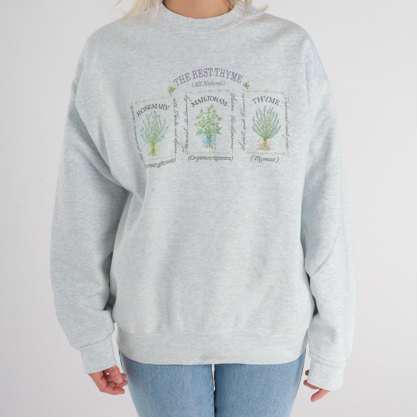 90s The Best Thyme Herb Graphic Sweatshirt Heather Grey Crewneck Large L