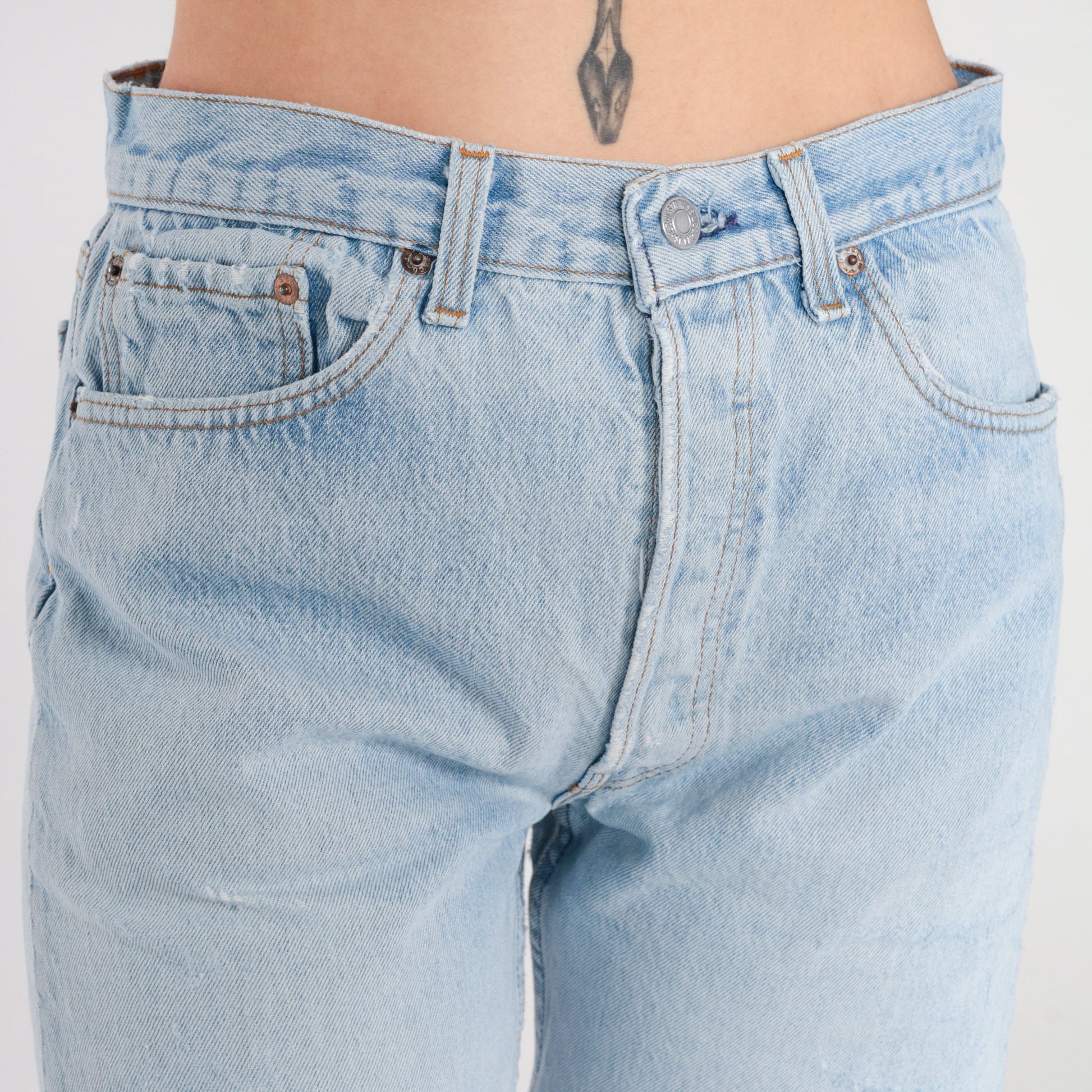 90s Levi's Light Wash Denim Cutoff Shorts High Waist Frayed Medium