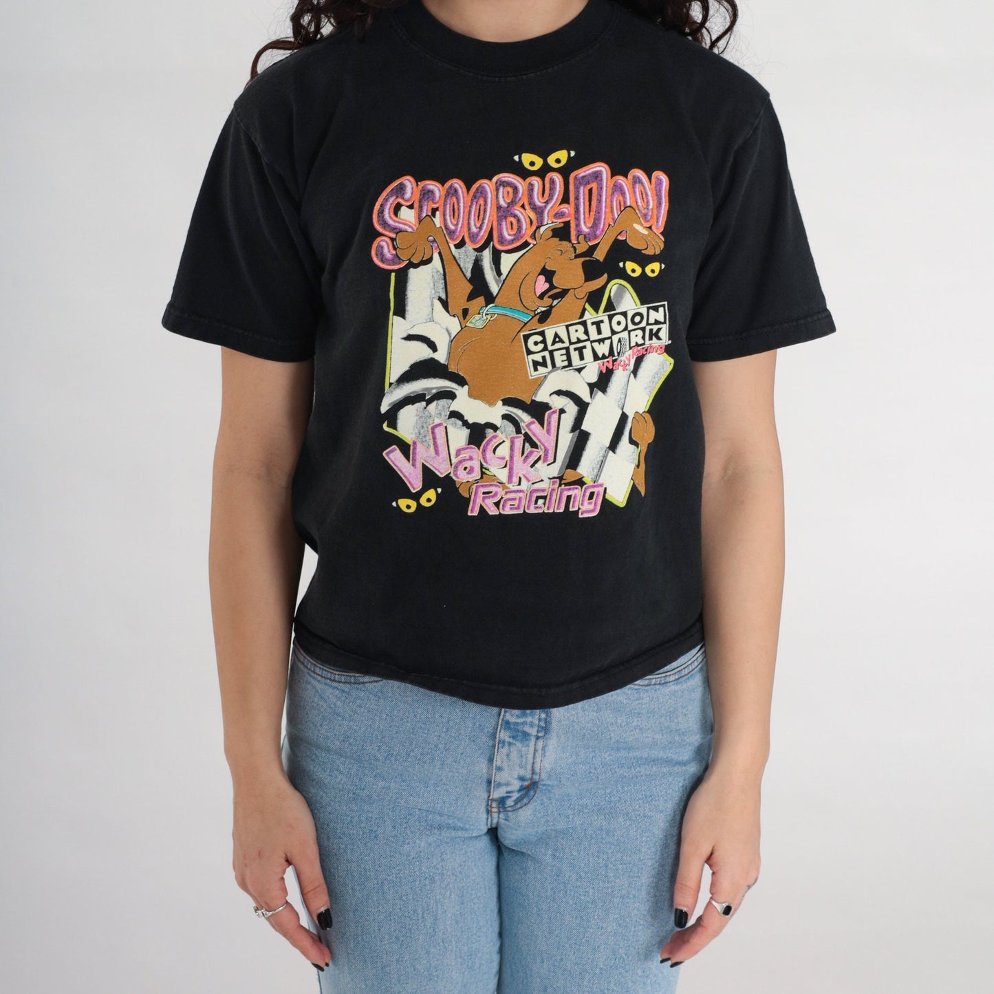 90s Scooby Doo Wacky Racing Cartoon Network Graphic Tee Black Cotton Medium