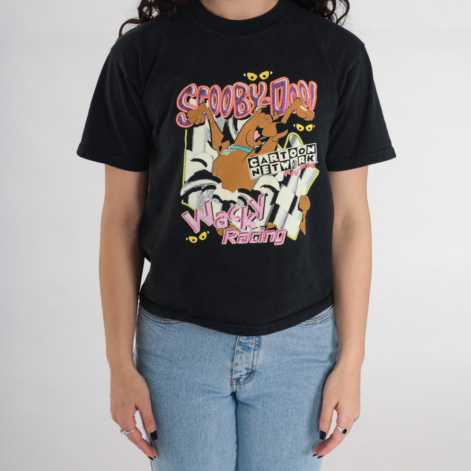 90s Scooby Doo Wacky Racing Cartoon Network Graphic Tee Black Cotton Medium