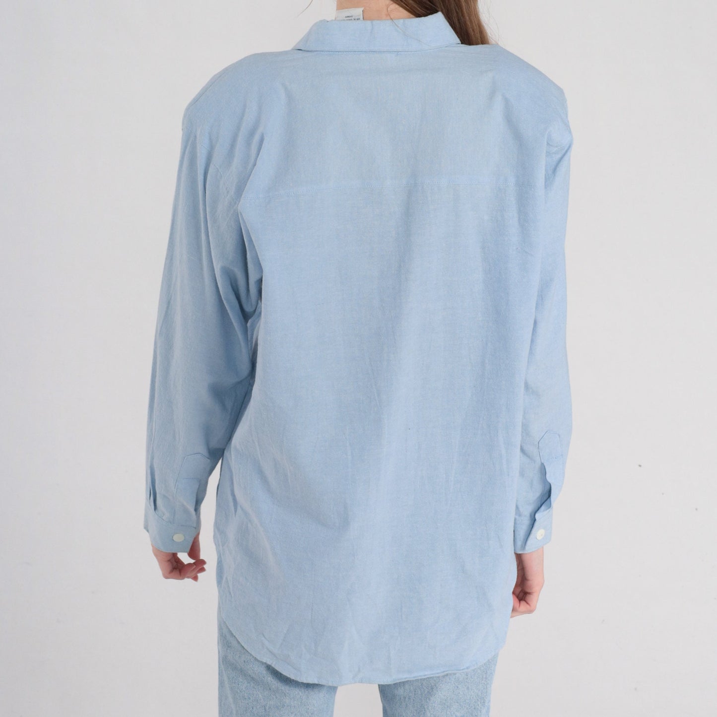 90s Bobbie Brooks Light Blue Pearl Beaded Floral Button-Up Blouse Medium