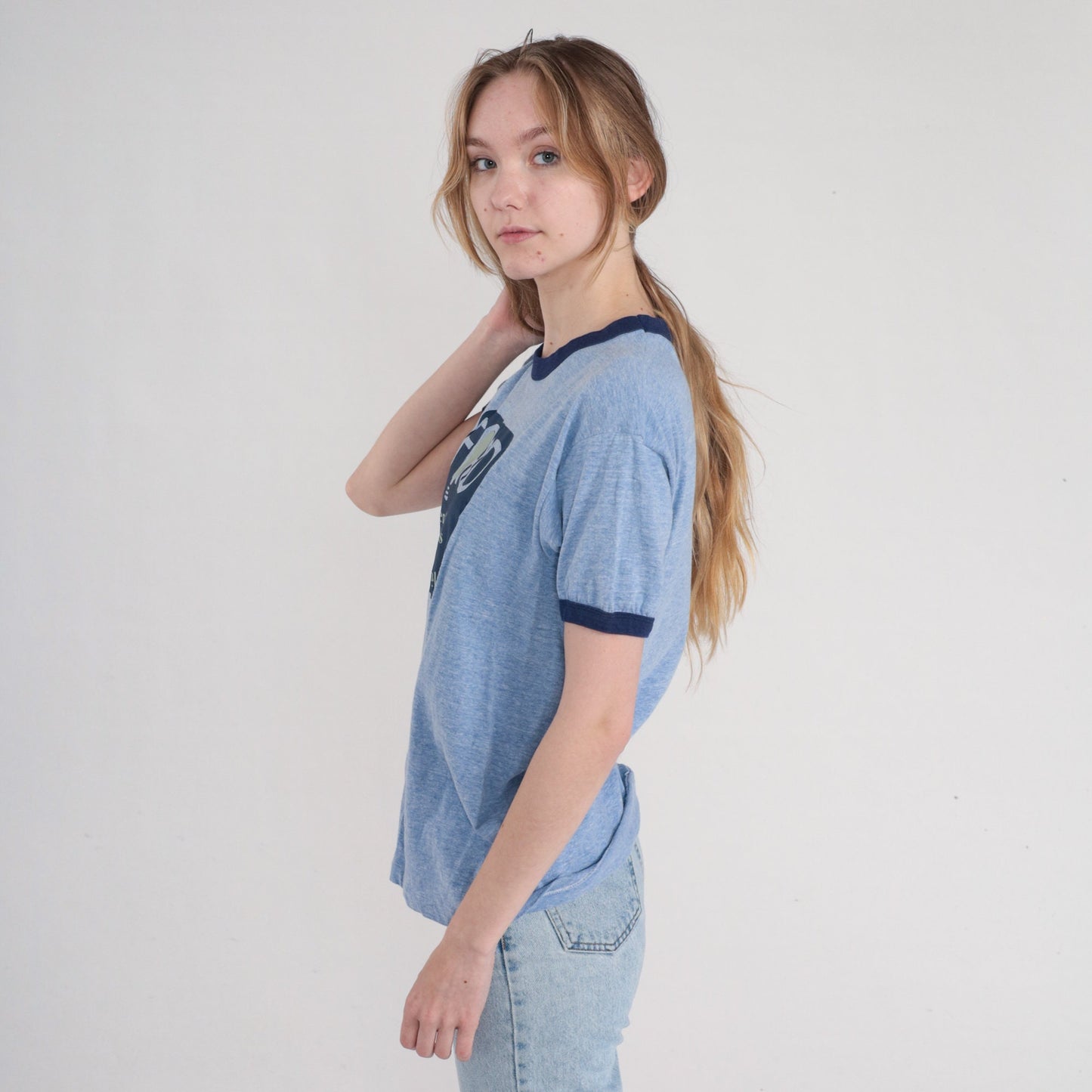 80s Ford Graphic Ringer Tee Blue Single Stitch Medium