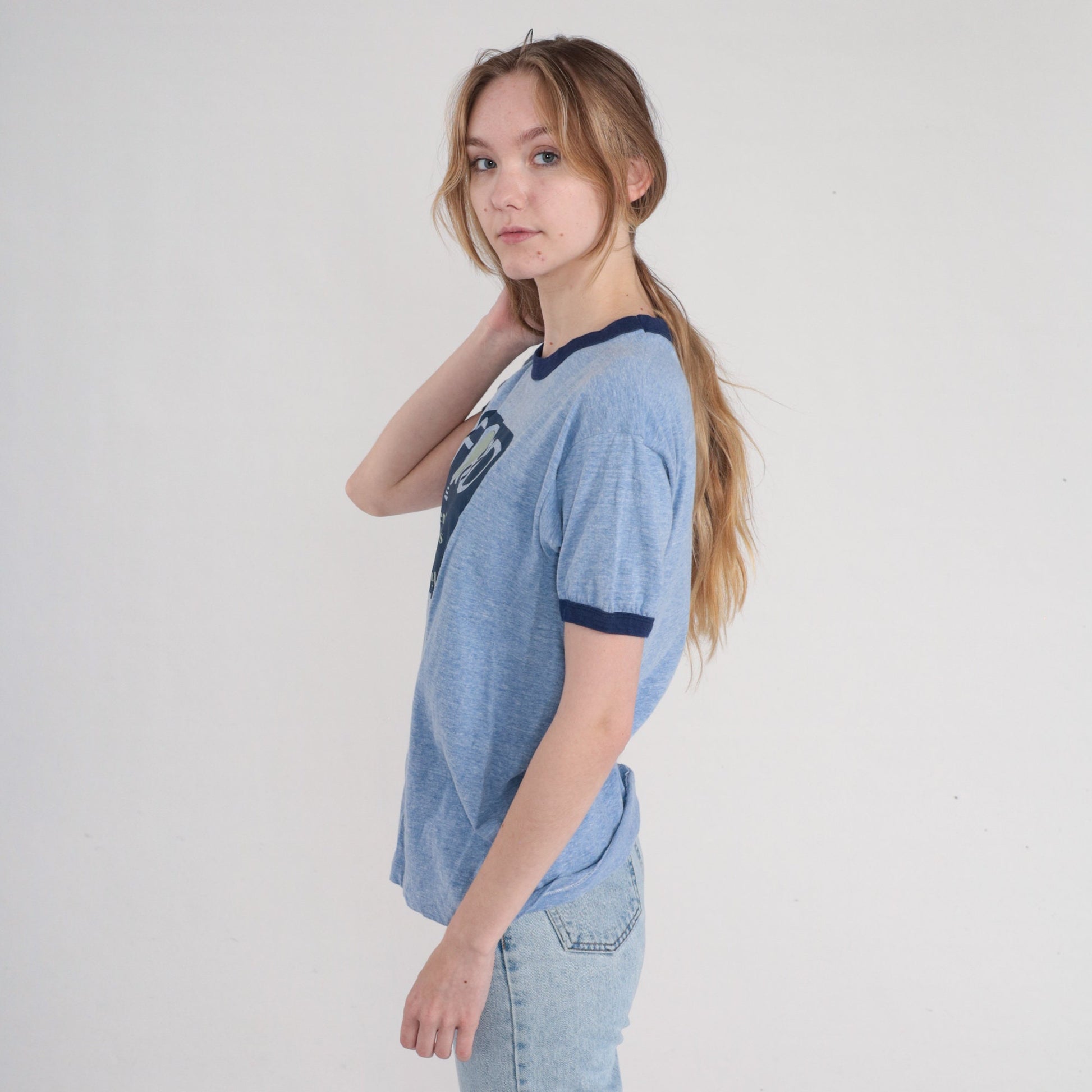 80s Ford Graphic Ringer Tee Blue Single Stitch Medium