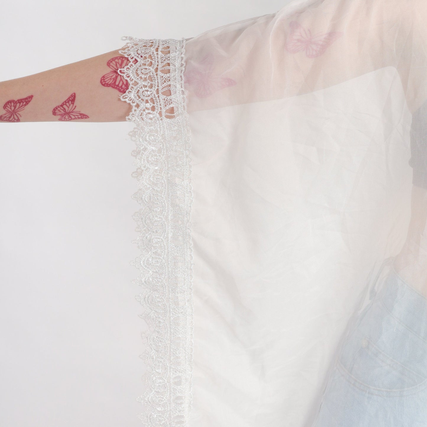 90s White Lace Poncho Top Sheer Crochet Cape Blouse One Size