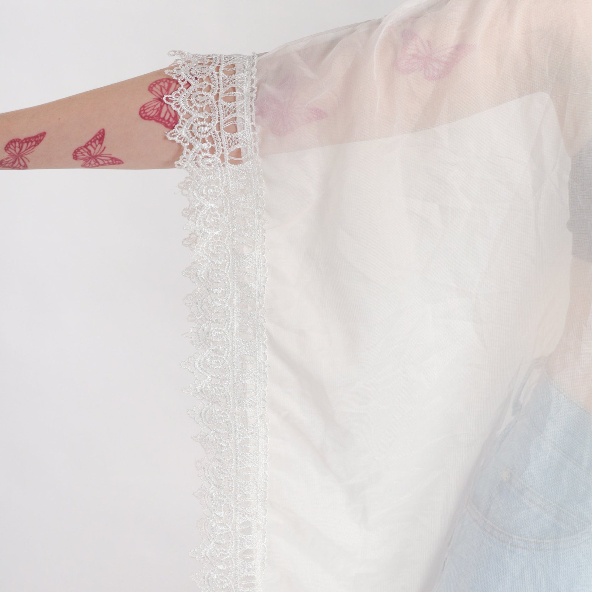 90s White Lace Poncho Top Sheer Crochet Cape Blouse One Size