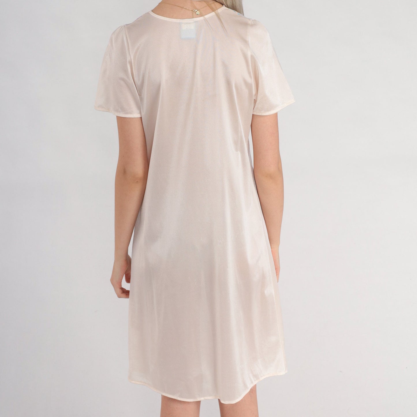 00s Pink Nightgown Floral Embroidered Mesh Trim Mini Nylon Nightie Small