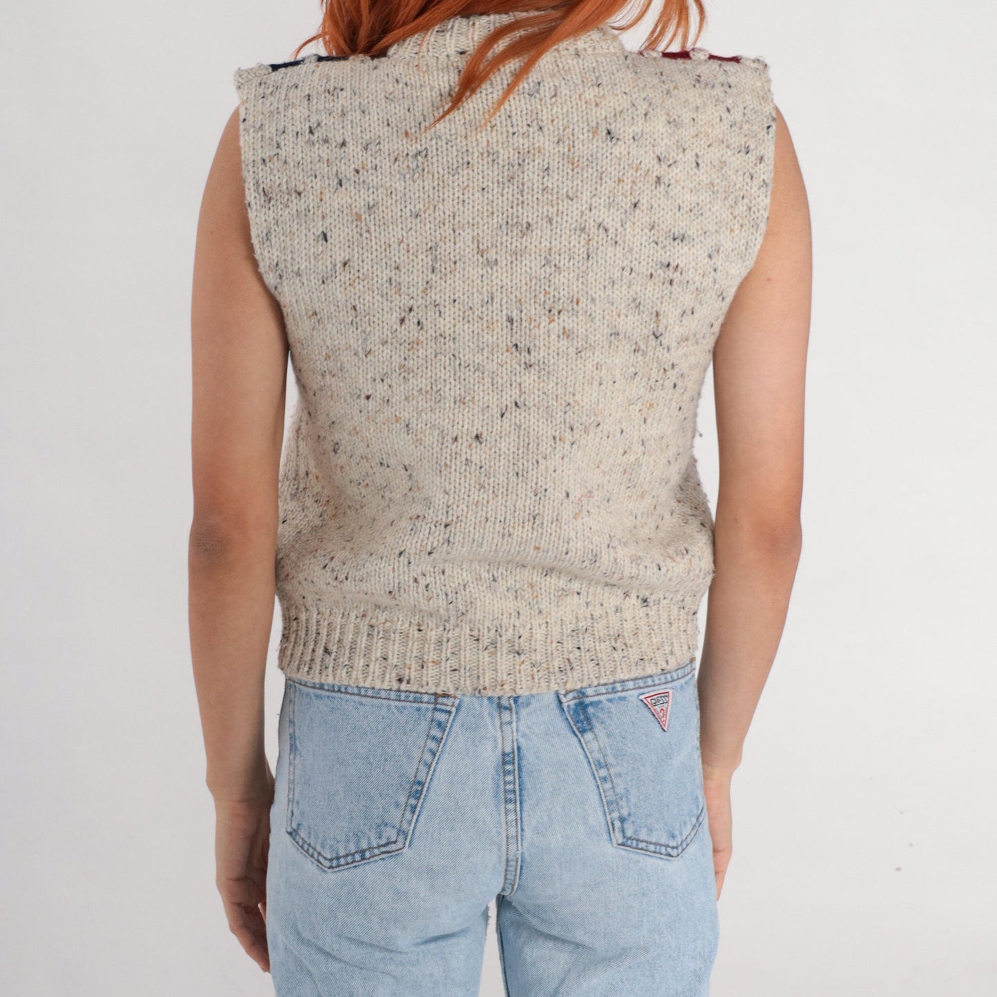 90s Fair Isle Cable Knit Sweater Vest Oatmeal Flecked Nordic Top Extra Small
