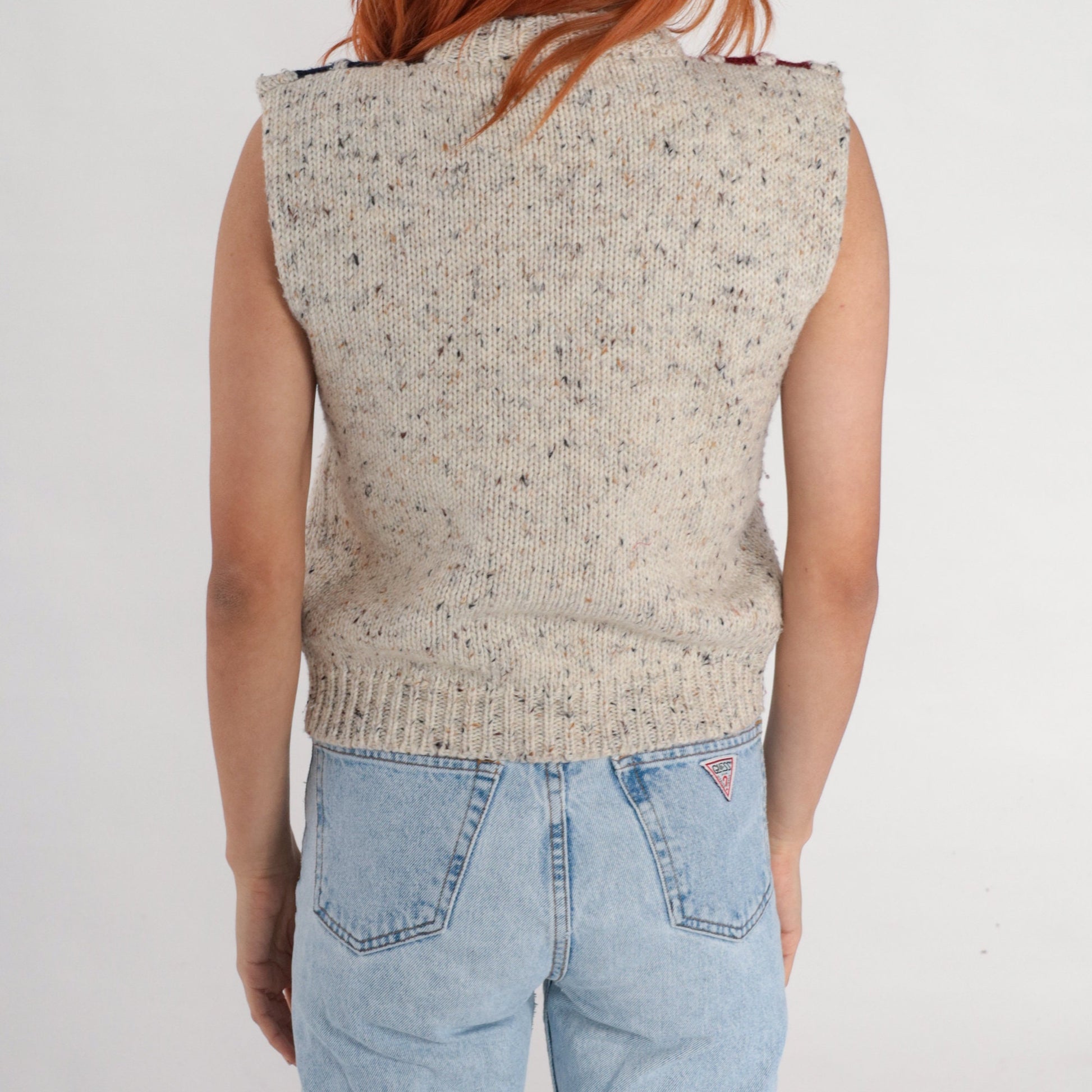 90s Fair Isle Cable Knit Sweater Vest Oatmeal Flecked Nordic Top Extra Small