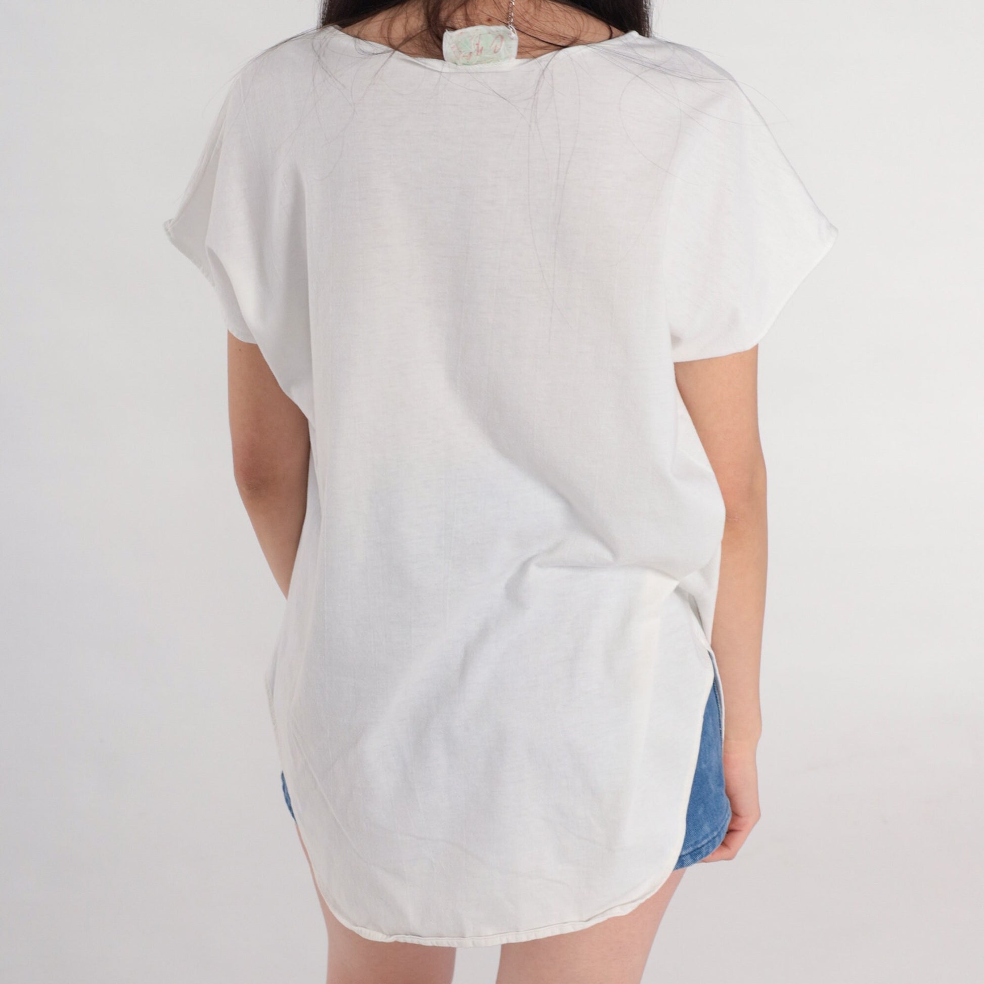 80s Ocean Pacific Tropical Bird T-Shirt Dress White Parrot Graphic Mini Small Medium