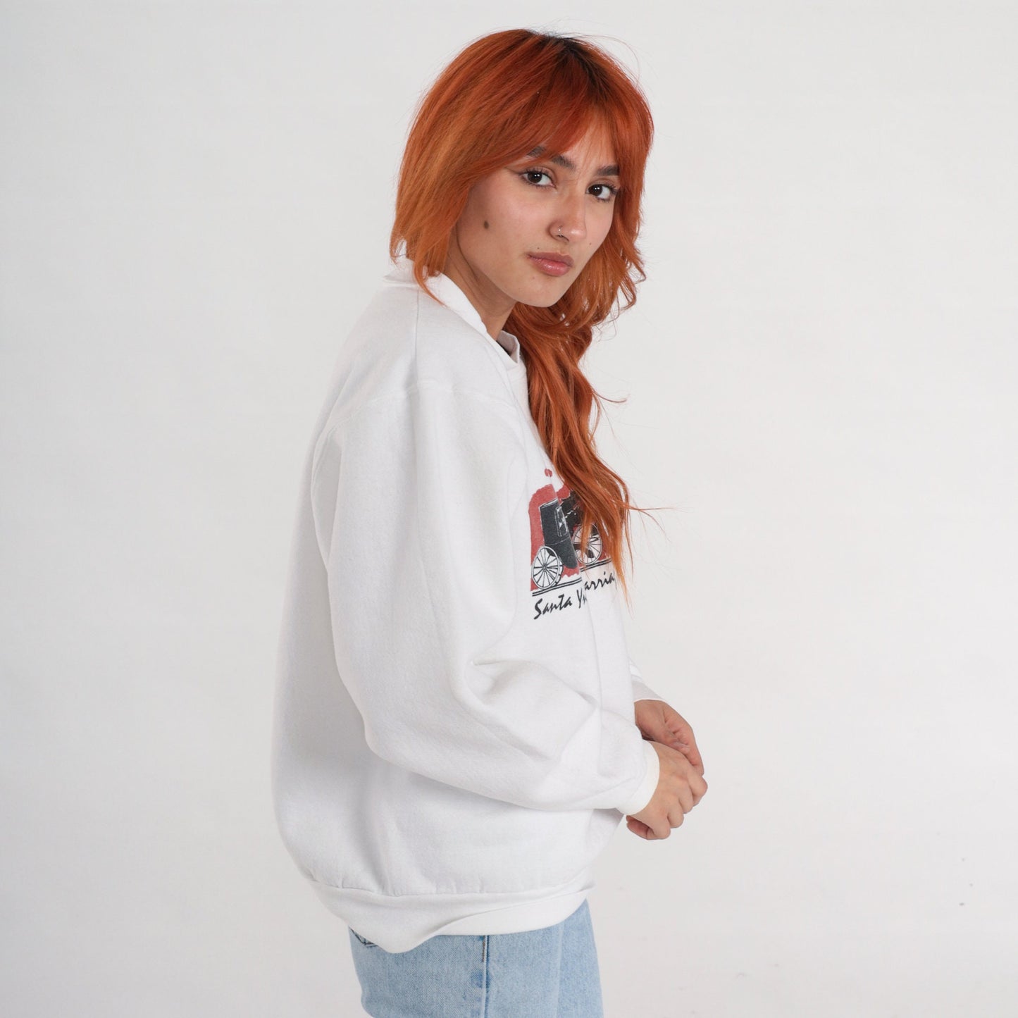 90s Santa Ynez Valley Carriage Classic Sweatshirt White Graphic Pullover Medium Large