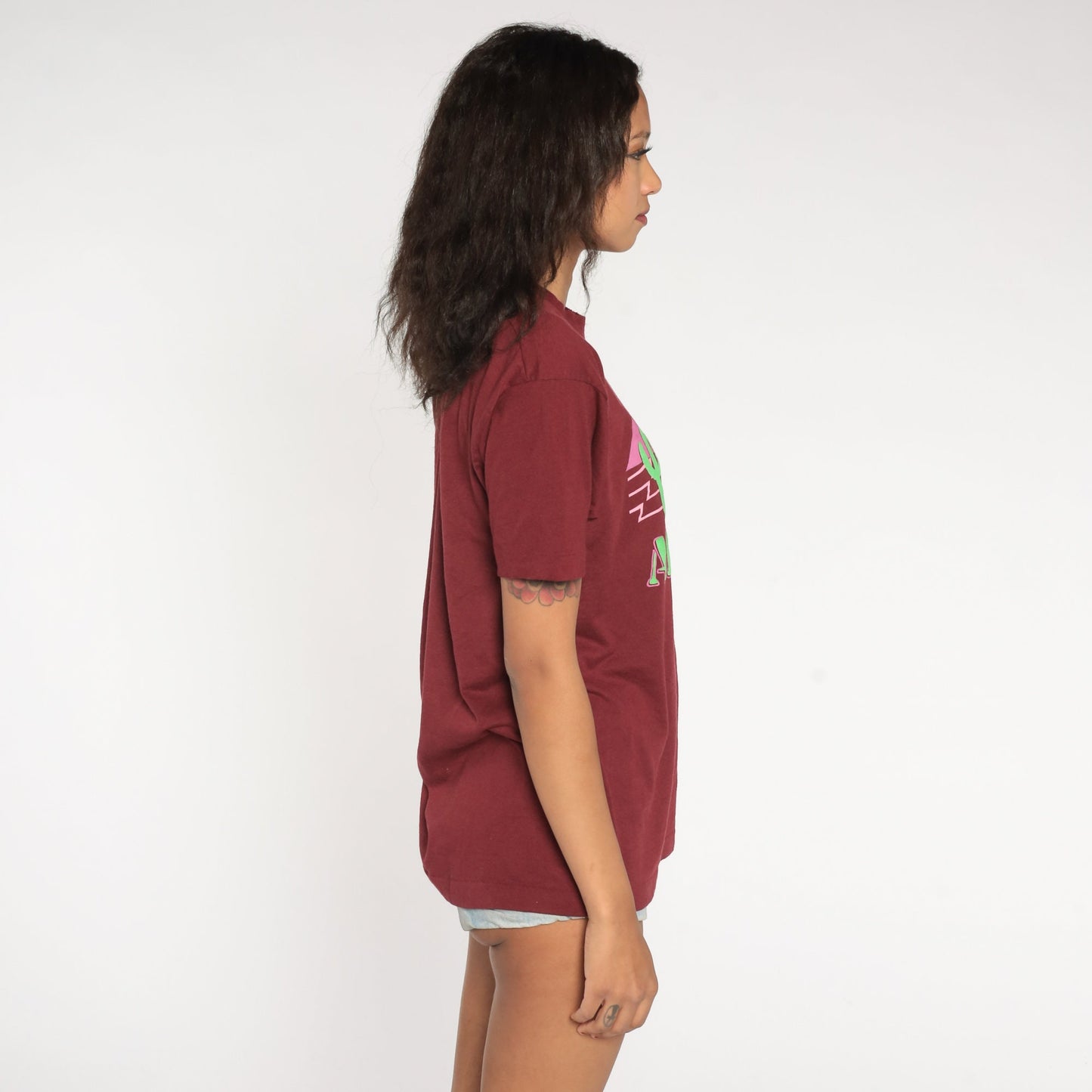 80s Arizona Saguaro Cactus Graphic T-Shirt Burgundy Single Stitch Medium