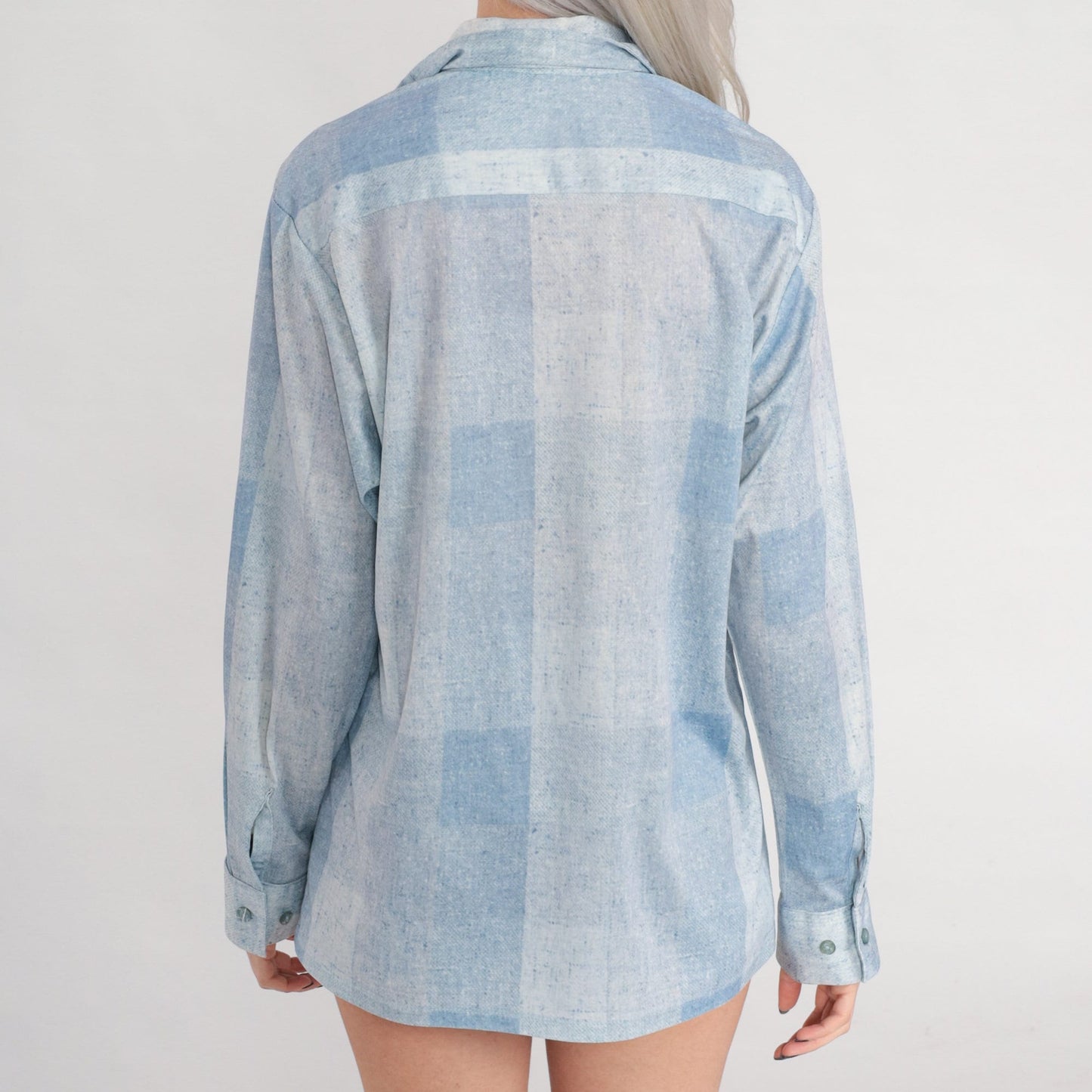70s Joel Light Blue Checkered Button-Up Shirt Long Sleeve Collared Medium